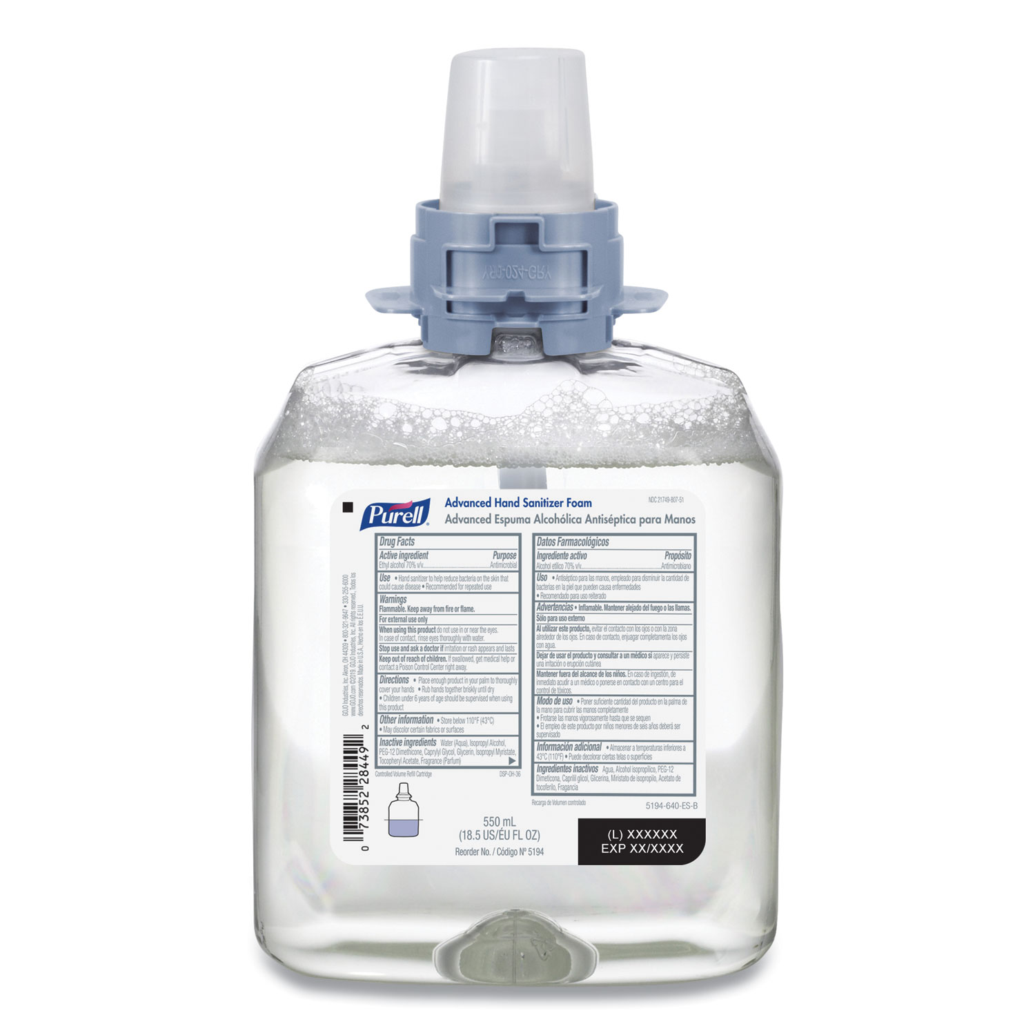  PURELL 5194-04 Advanced Foam Hand Sanitizer, FMX-12, 550 mL Refill, Fragrance-Free, 4/Carton (GOJ519404CT) 