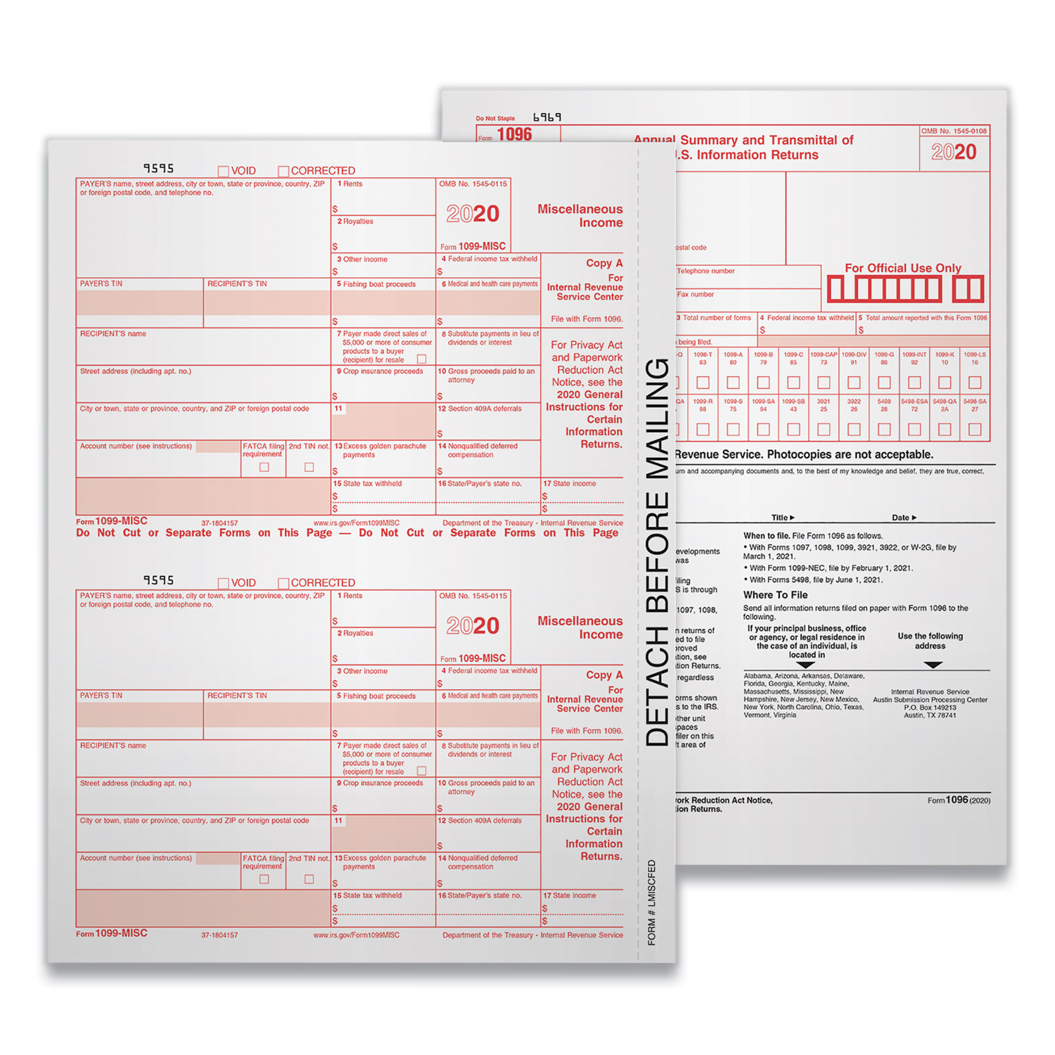  TOPS 22993-MISC 5-Part 1099-MISC Tax Forms, 8.5 x 11, 50/Pack (TOP22993MISC) 