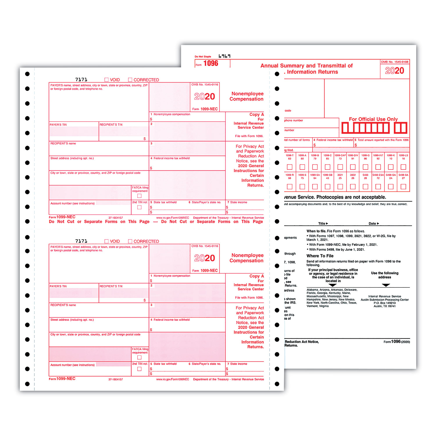  TOPS 2299NEC 4-Part 1099-NEC Continuous Tax Forms, 8.5 x 11, 24/Pack (TOP2299NEC) 