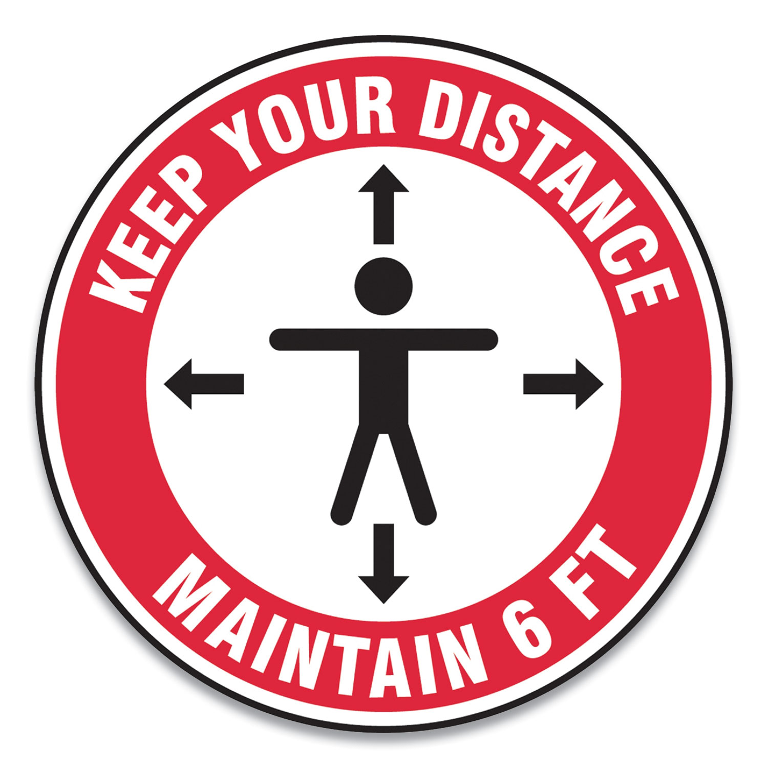  Accuform MFS347ESP Slip-Gard Social Distance Floor Signs, 17 Circle, Keep Your Distance Maintain 6 ft, Human/Arrows, Red/White, 25/Pack (GN1MFS347ESP) 