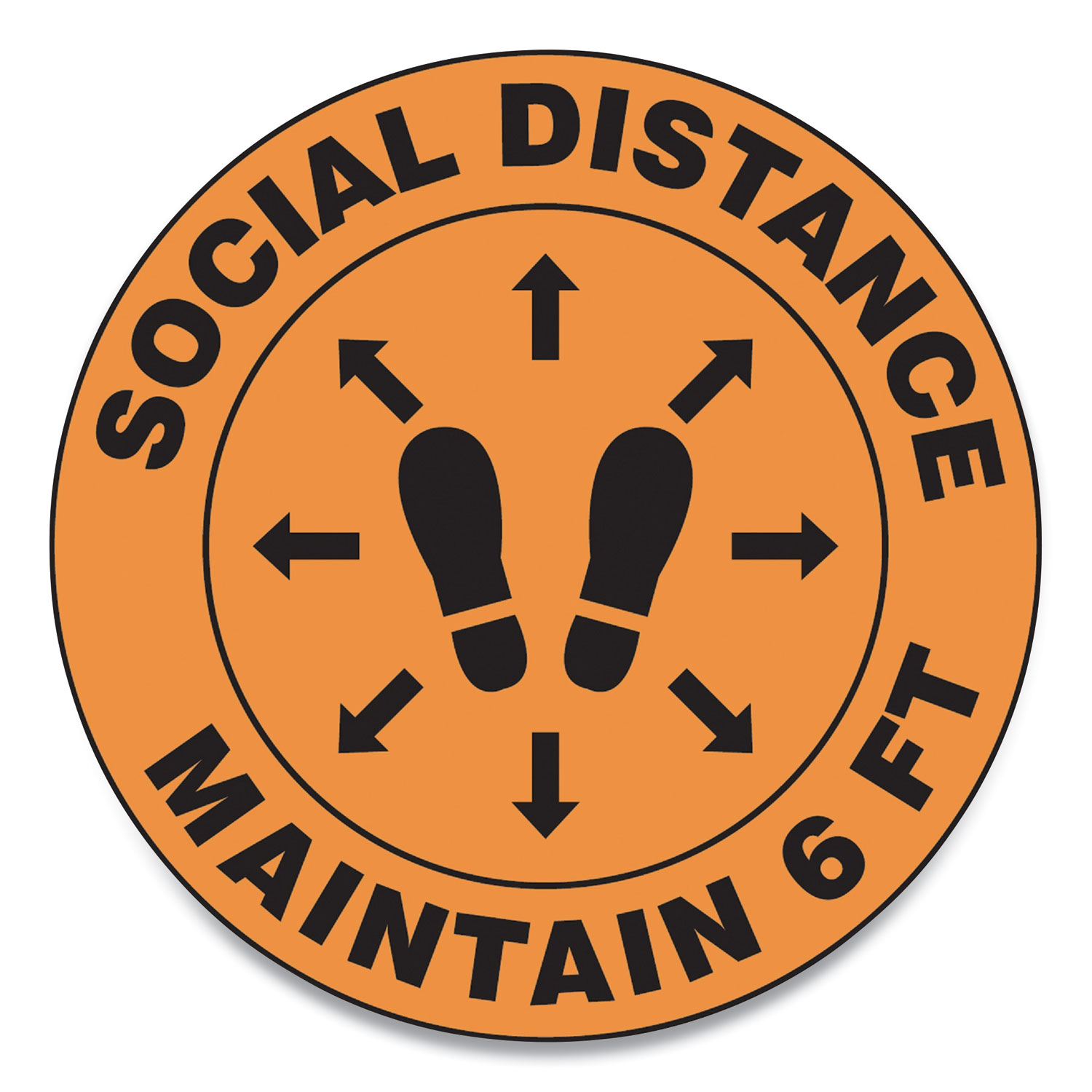  Accuform MFS384ESP Slip-Gard Social Distance Floor Signs, 12 Circle, Social Distance Maintain 6 ft, Footprint, Orange, 25/Pack (GN1MFS384ESP) 