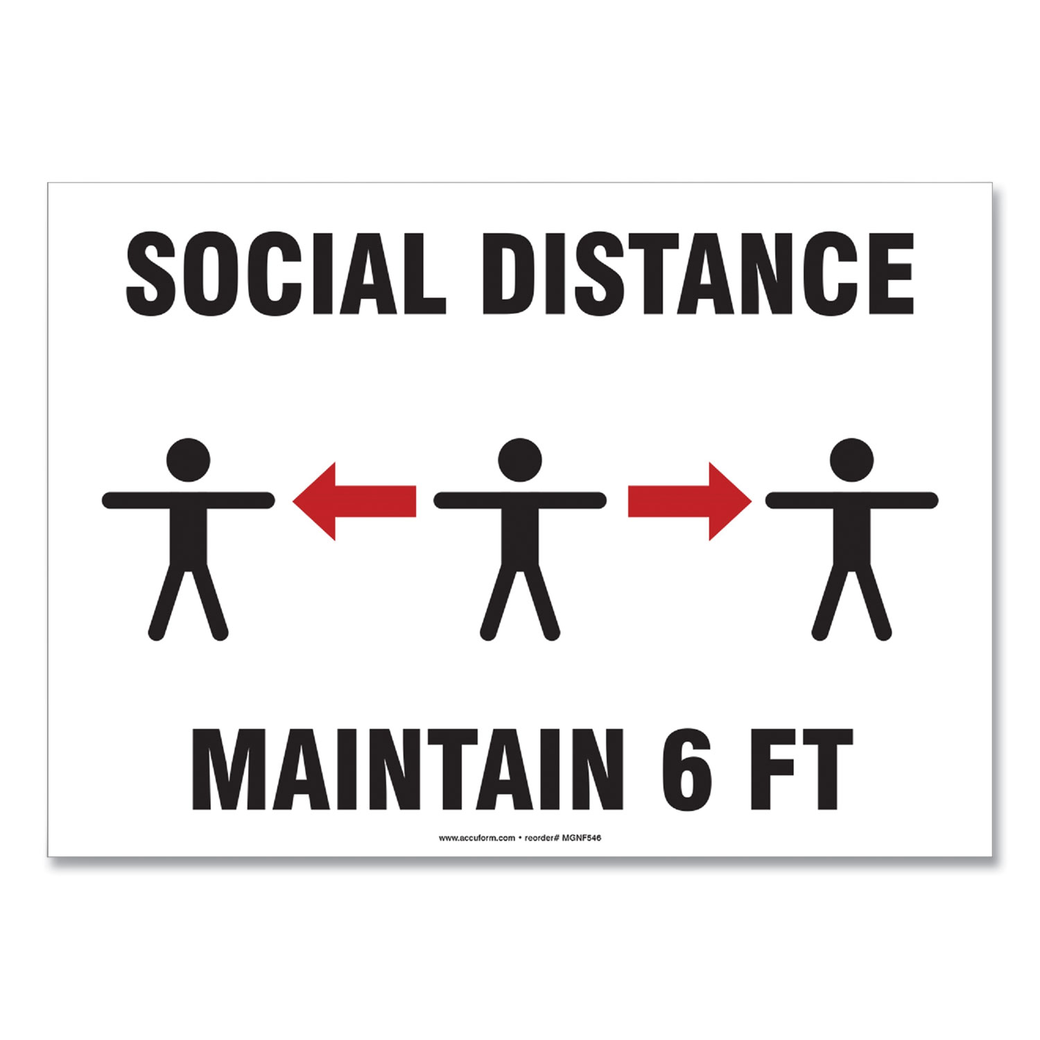  Accuform MGNF544VPESP Social Distance Signs, Wall, 10 x 7, Social Distance Maintain 6 ft, 3 Humans/Arrows, White, 10/Pack (GN1MGNF544VPESP) 
