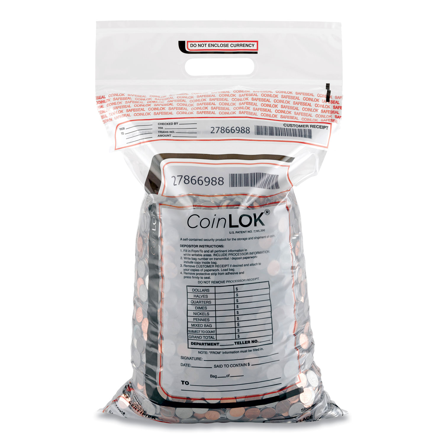  CoinLOK 585100 Coin Bag, 12.5 x 25, 5 mil Thick, Plastic, Clear, 50/Pack (CNK585100) 