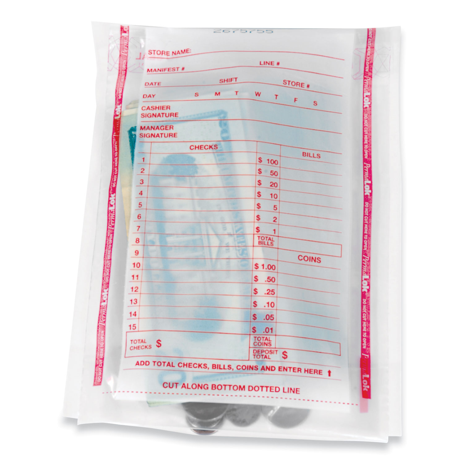 PermaLOK™ Deposit Bag, 5.75 x 8.75 x 3, 2 mil Thick, Plastic, Clear, 1,000/Carton