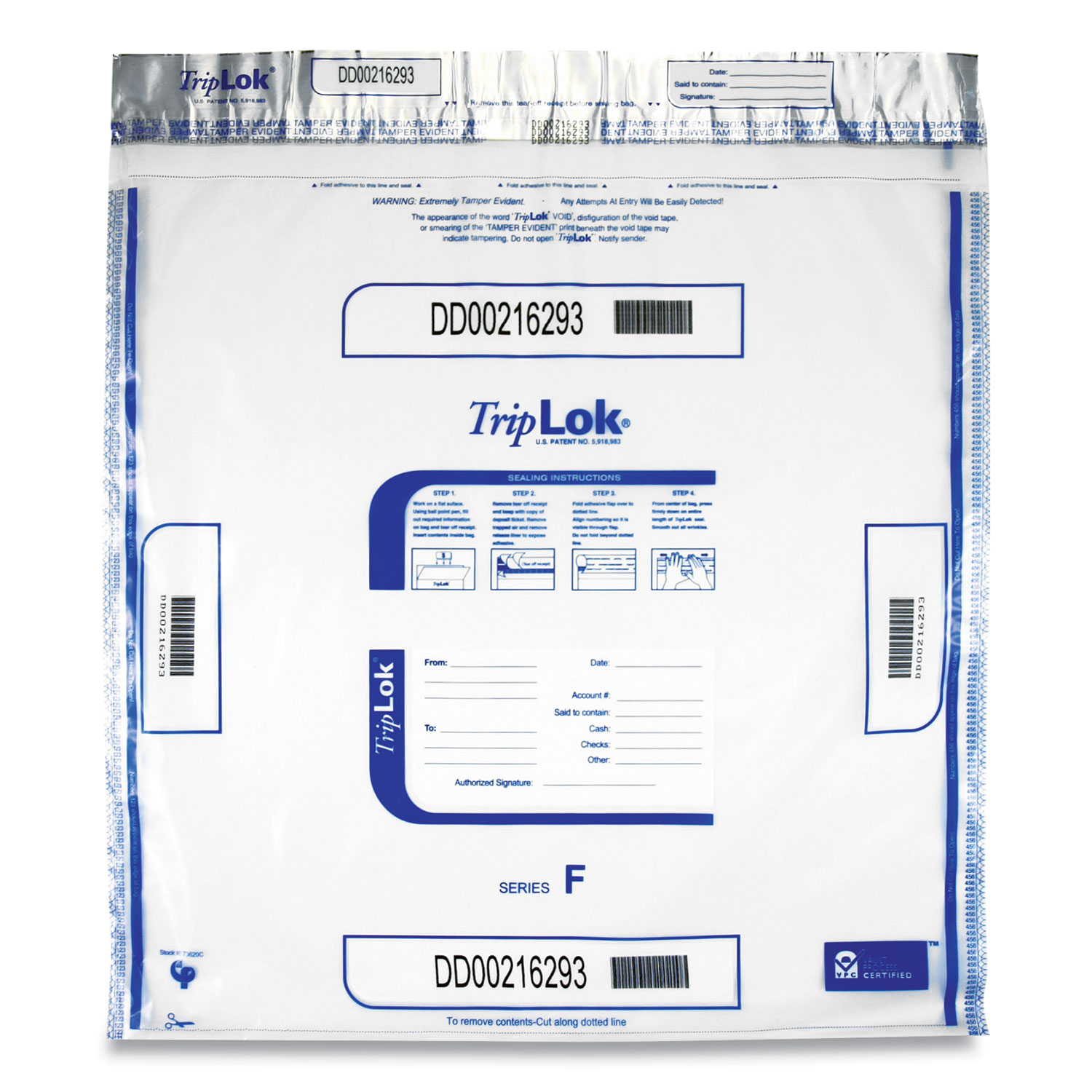  TripLOK 585064 Deposit Bag, 20 x 20, 3 mil Thick, Plastic, Clear, 250/Carton (CNK585064) 