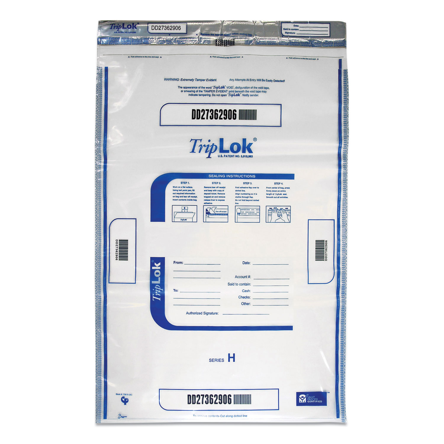  TripLOK 585059 Deposit Bag, 19 x 23, 4 mil Thick, Plastic, Clear, 50/Pack (CNK585059) 