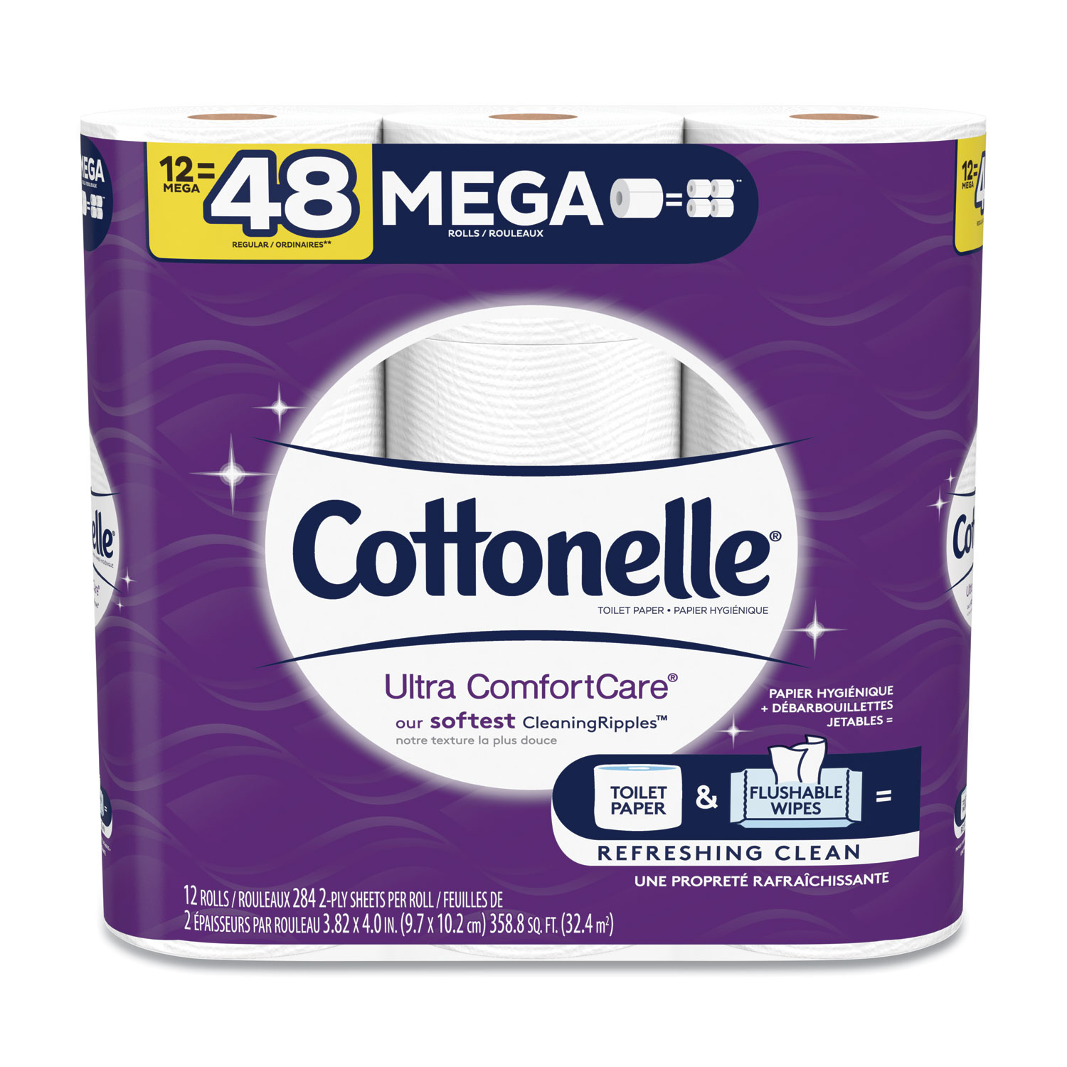  Cottonelle 48596 Ultra ComfortCare Toilet Paper, Soft Tissue, Mega Rolls, Septic Safe, 2 Ply, White, 284 Sheets/Roll, 12 Rolls (KCC48596) 