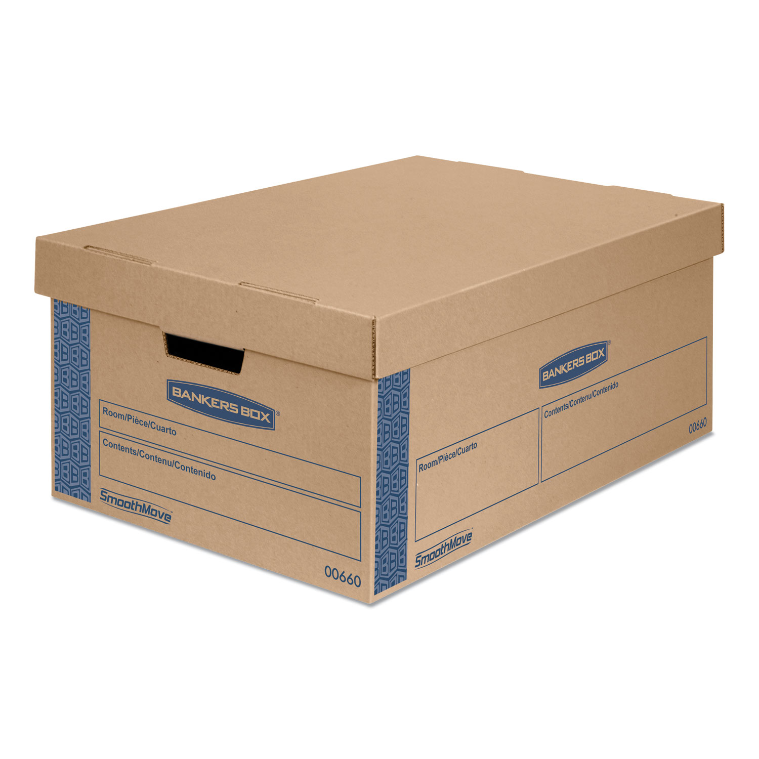 SmoothMove Prime Moving/Storage Boxes, Lift-Off Lid, Half Slotted Container, Large, 15" x 24" x 10", Brown/Blue, 8/Carton