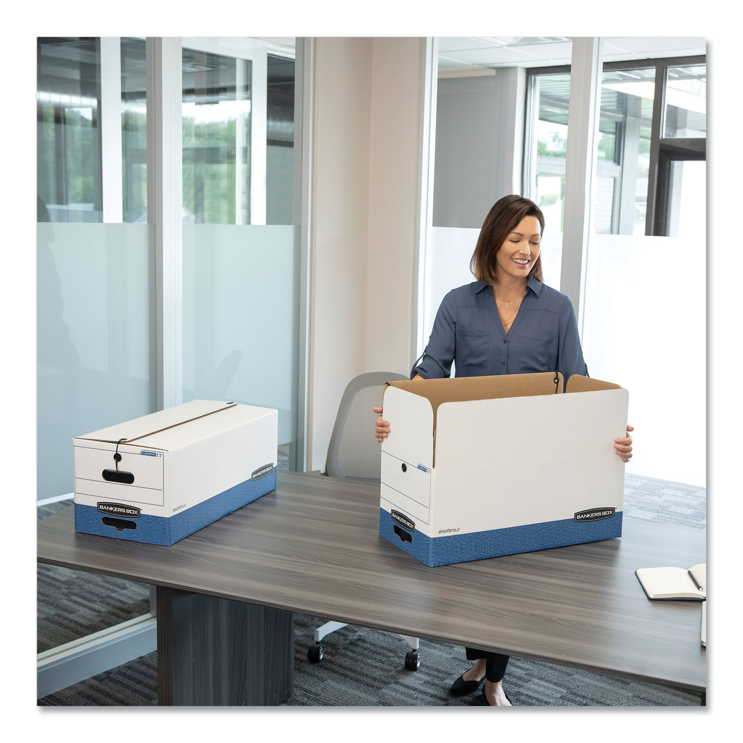 Bankers Box StorFile Standard Duty Storage Boxes With Lift Off Lids And  Built In Handles LetterLegal Size 10 x 12 x 15 WhiteBlue Case Of 13 -  Office Depot