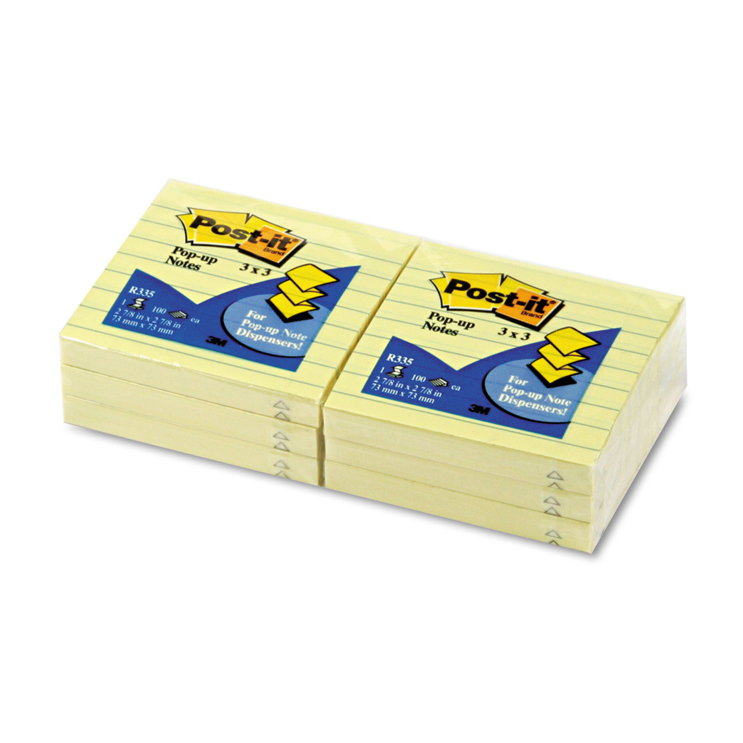 Original Canary Yellow Pop-Up Refill, Lined, 3 x 3, 100-Sheet, 6/Pack