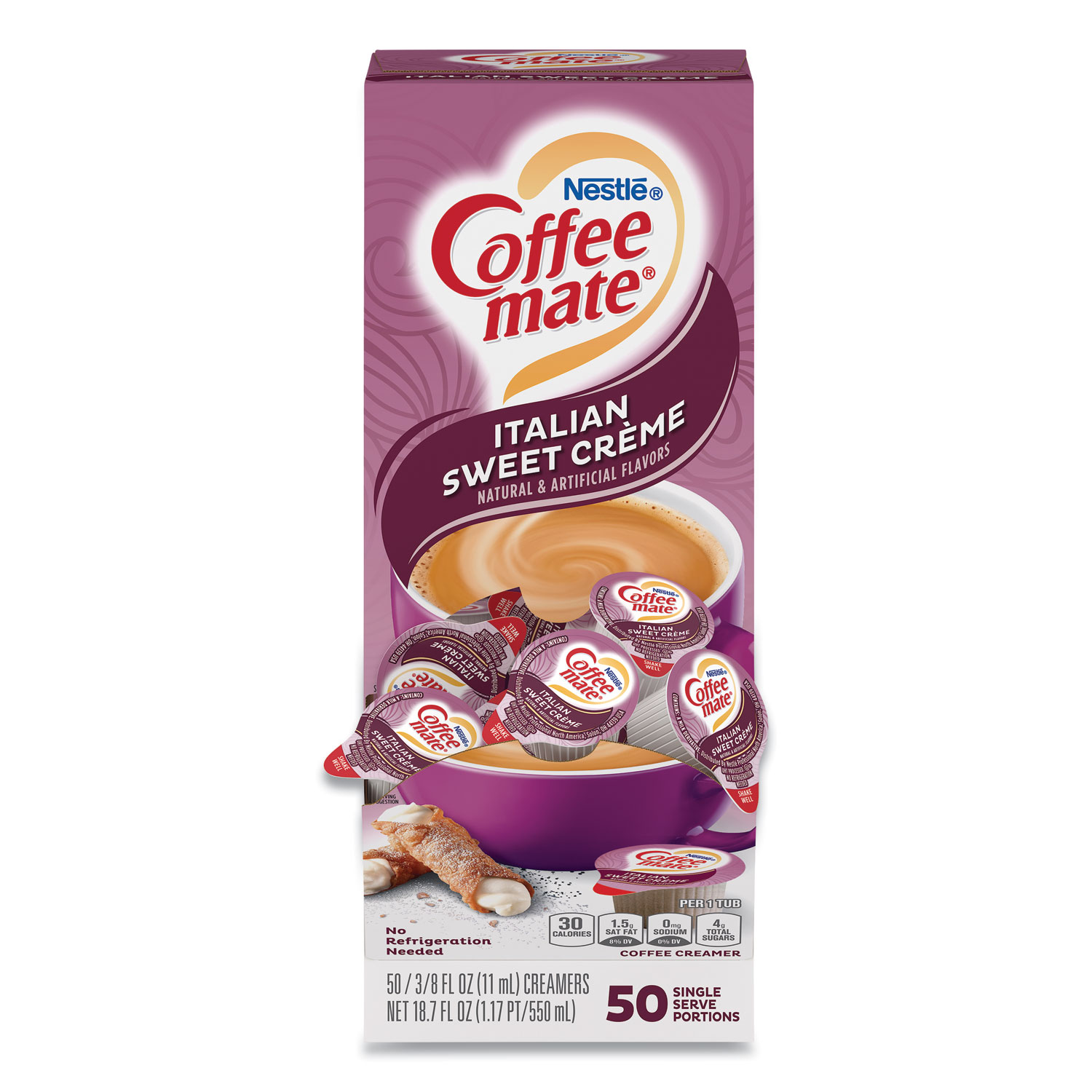 Liquid Coffee Creamer, Italian Sweet Creme, 0.38 oz Mini Cups, 50/Box