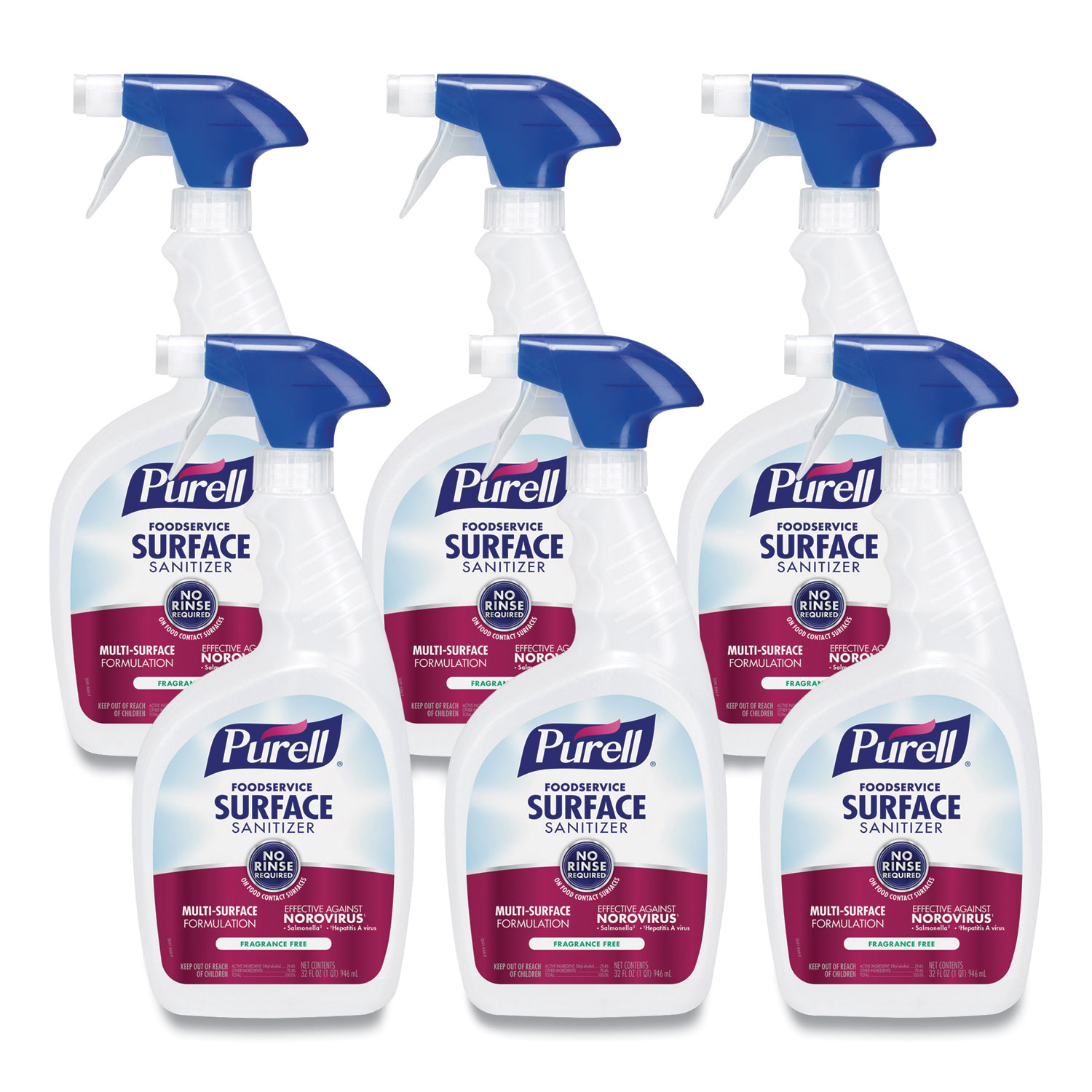  PURELL 3341-06-RTL Foodservice Surface Sanitizer, Fragrance Free, 32 oz Spray Bottle, 6/Carton (GOJ334106RTL) 