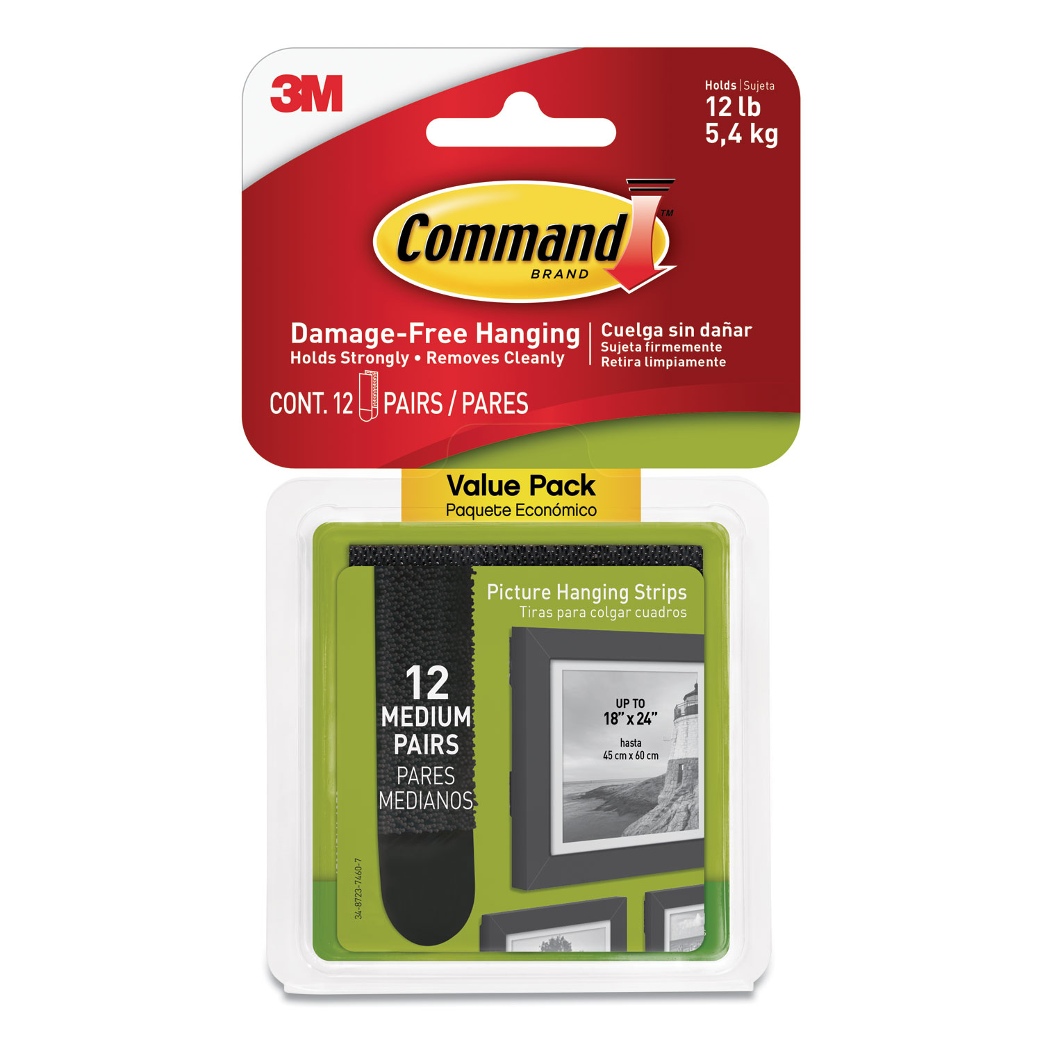  Command 17204BLK-12ES Picture Hanging Strips, Value Pack, Medium, Removable, 0.75 x 2.75, Black, 12 Pairs/Pack (MMM17204BLK12ES) 