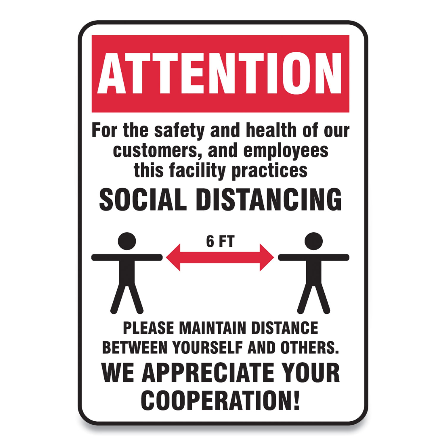  Accuform MGNG901VPESP Social Distance Signs, Wall, 7 x 10, Customers and Employees Distancing, Humans/Arrows, Red/White, 10/Pack (GN1MGNG901VPESP) 