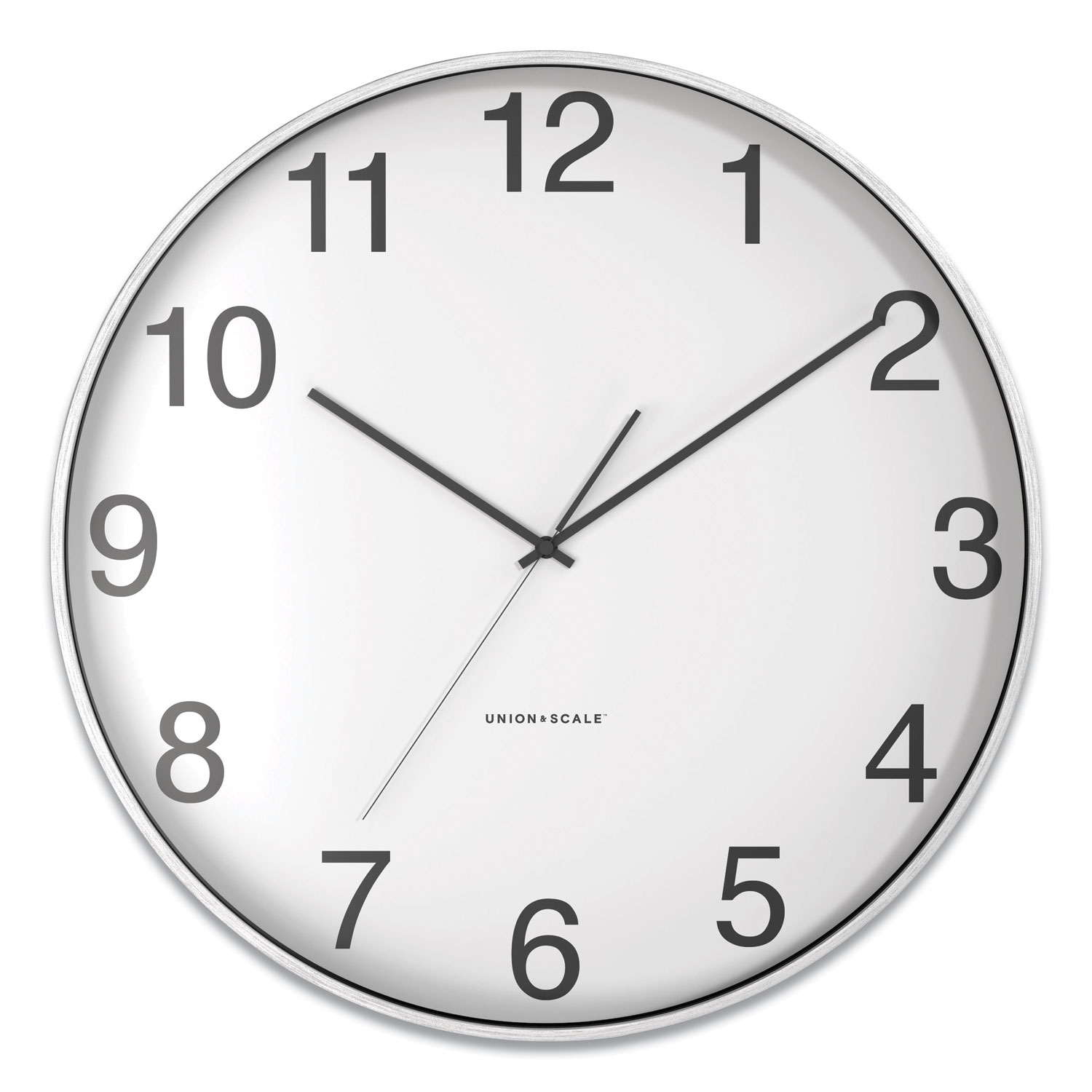 Essentials Classic Round Wall Clock, 12″ Overall Diameter, Silver Case, 1 AA (sold separately)