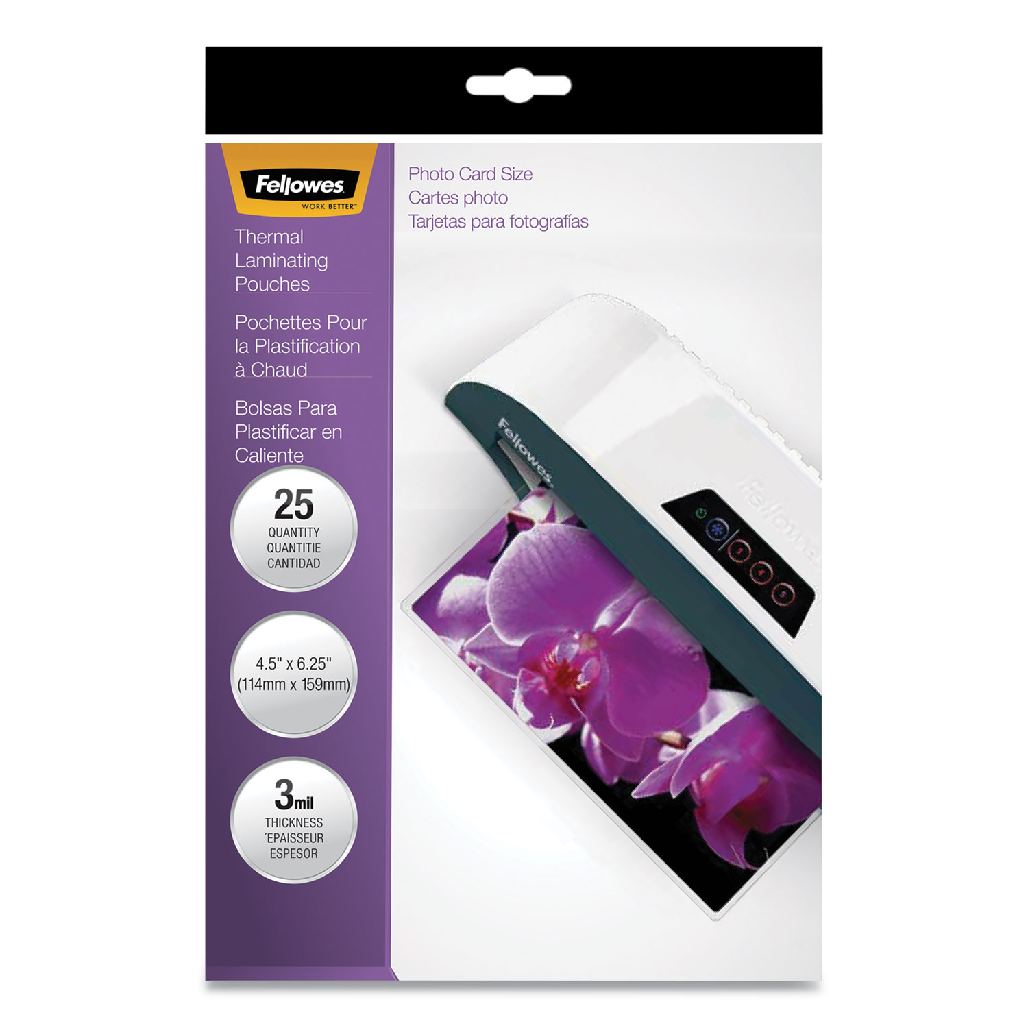  Fellowes 5208301 Laminating Pouches, 3 mil, 4.5 x 6.25, Gloss Clear, 25/Pack (FEL5208301) 