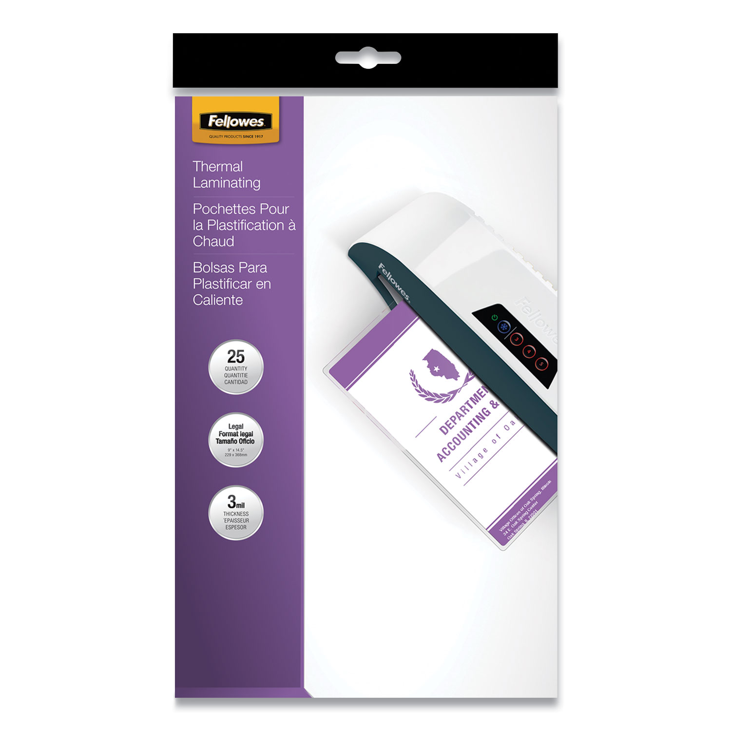 Fellowes® Laminating Pouches, 3 mil, 9 x 14.5, Gloss Clear, 25/Pack