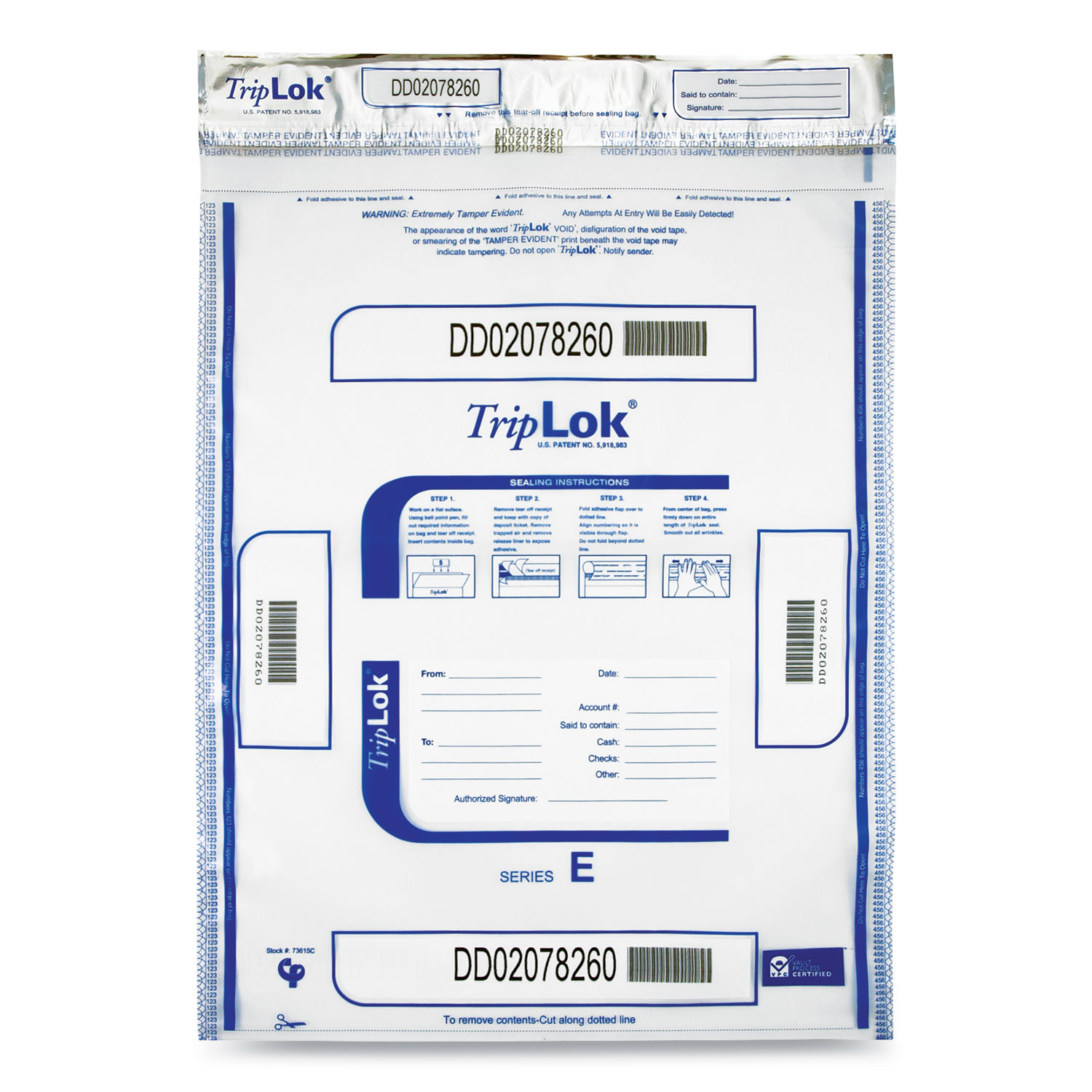  TripLOK 585048 Deposit Bag, 15 x 20, 2.5 mil Thick, Plastic, Clear, 250/Carton (CNK585048) 