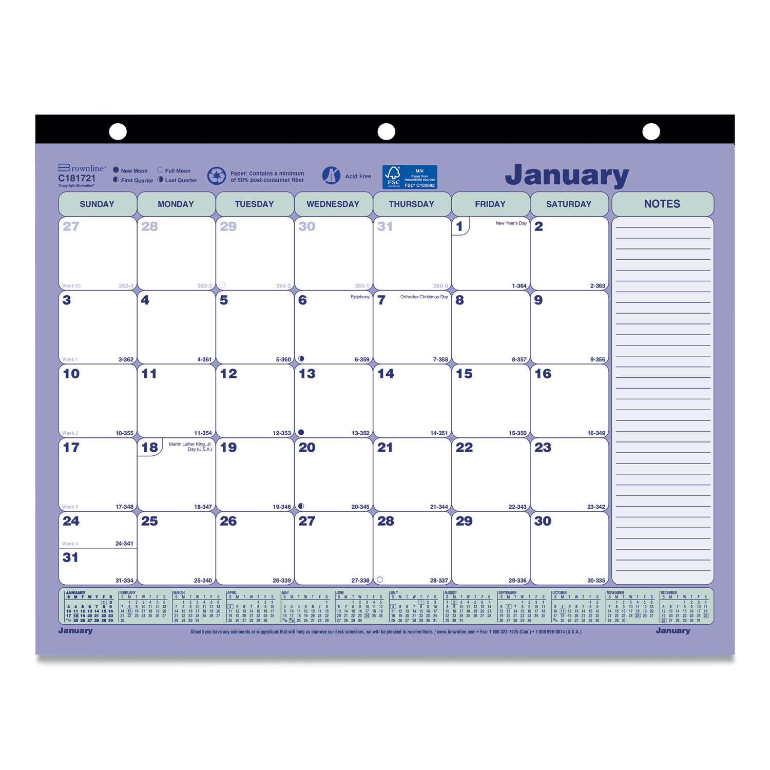  Brownline C181721 Monthly Desk Pad Calendar, 11 x 8.5, 2021 (REDC181721) 