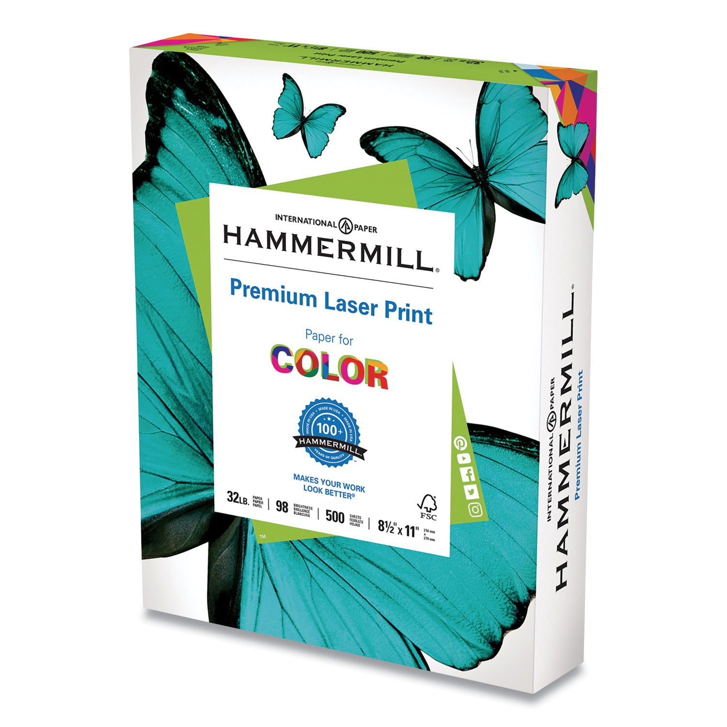 Hammermill® Premium Laser Print Paper, 98 Bright, 32lb, 8.5 x 11, White