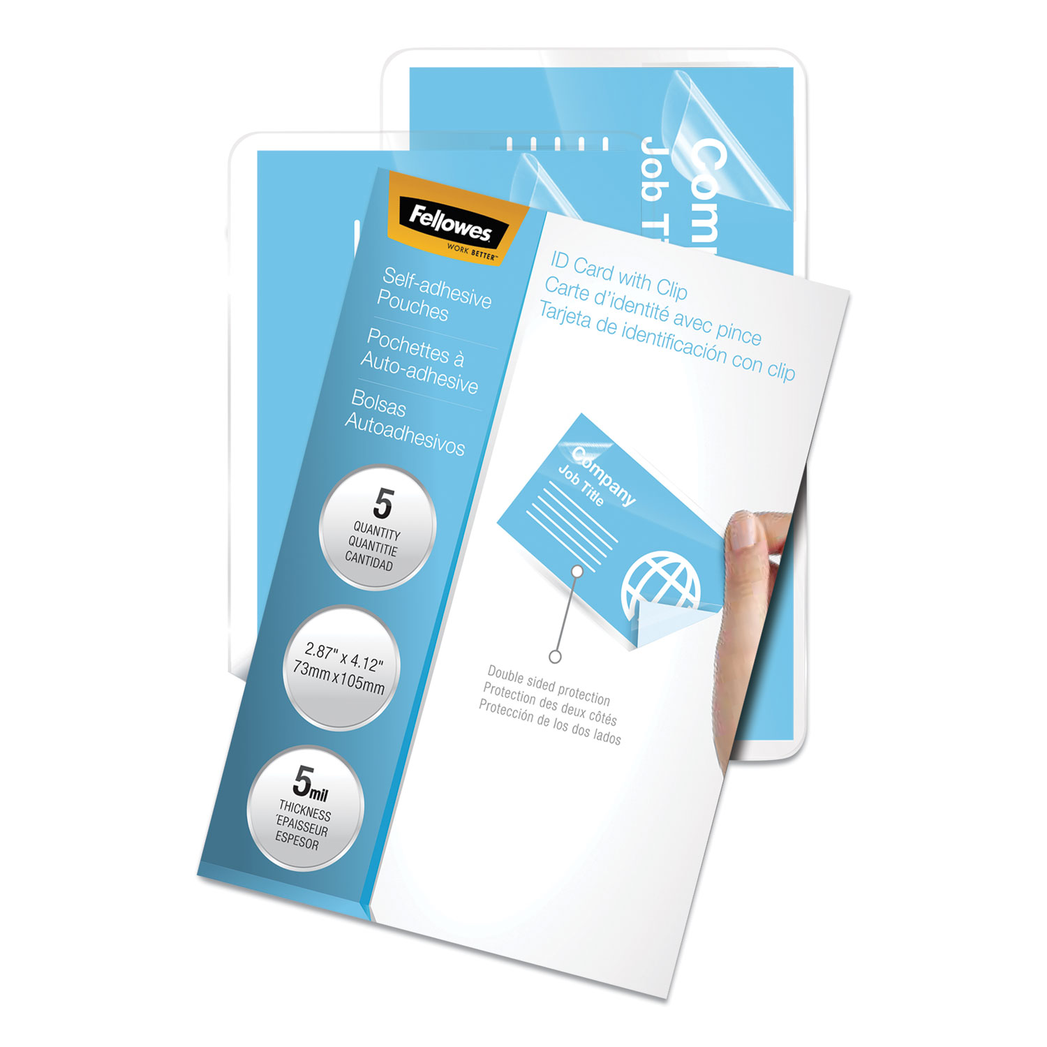 Fellowes® Self-Adhesive Laminating Pouches, 5 mil, 3.88 x 2.38, Gloss Clear, 5/Pack