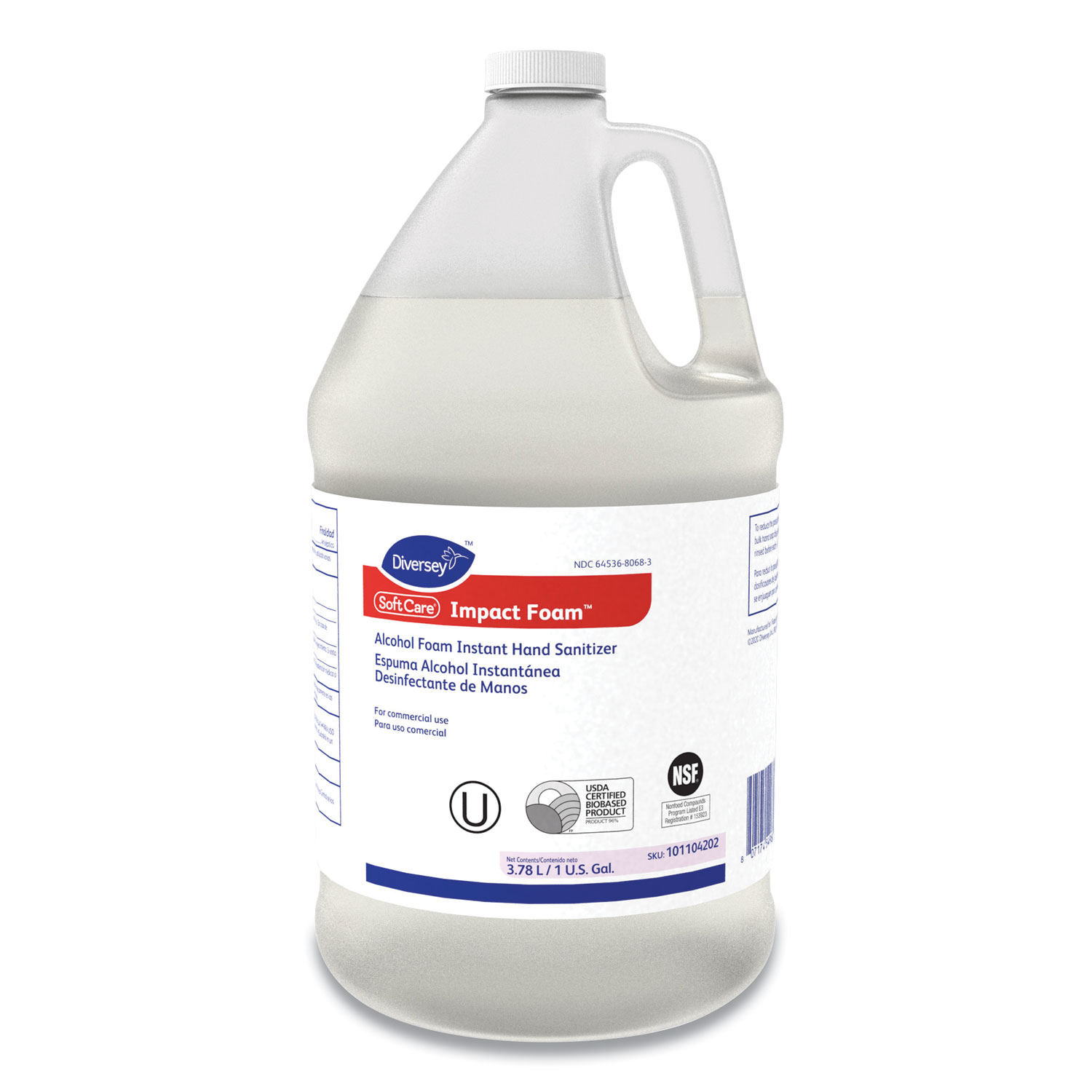  Diversey 101104202 Soft Care Impact Foam Alcohol Instant Foam Hand Sanitizer, 1 gal Bottle, Alcohol, 4/Carton (DVO101104202) 