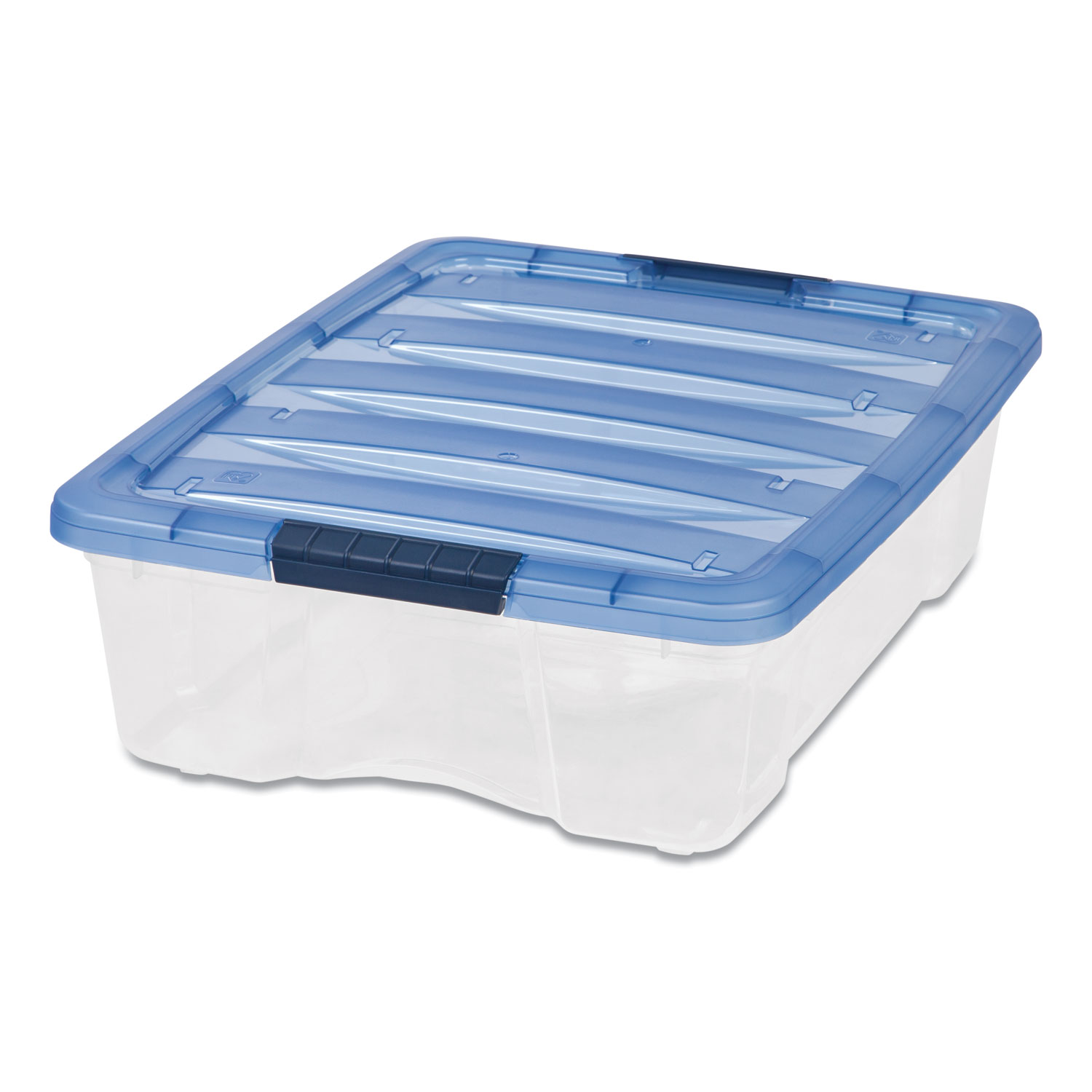 IRIS Stack and Pull Latching Flat Lid Storage Box, 6.73 gal, 16.5 x 22 x 6.5, Clear/Translucent Blue
