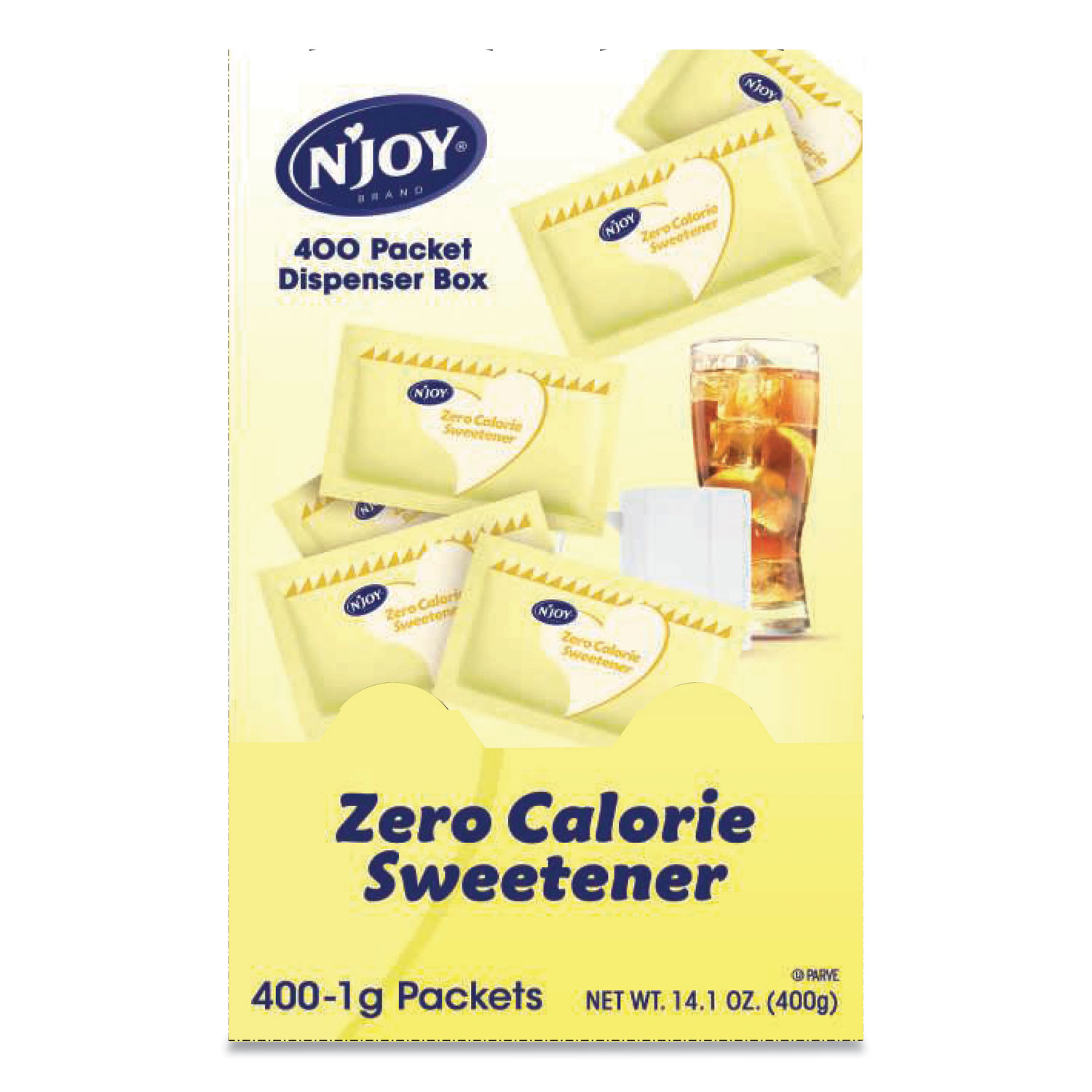  N'Joy 83220 Yellow Sucralose Zero Calorie Sweetener Packets, 0.04 oz Packet, 400 Packets/Box (NJO41676) 