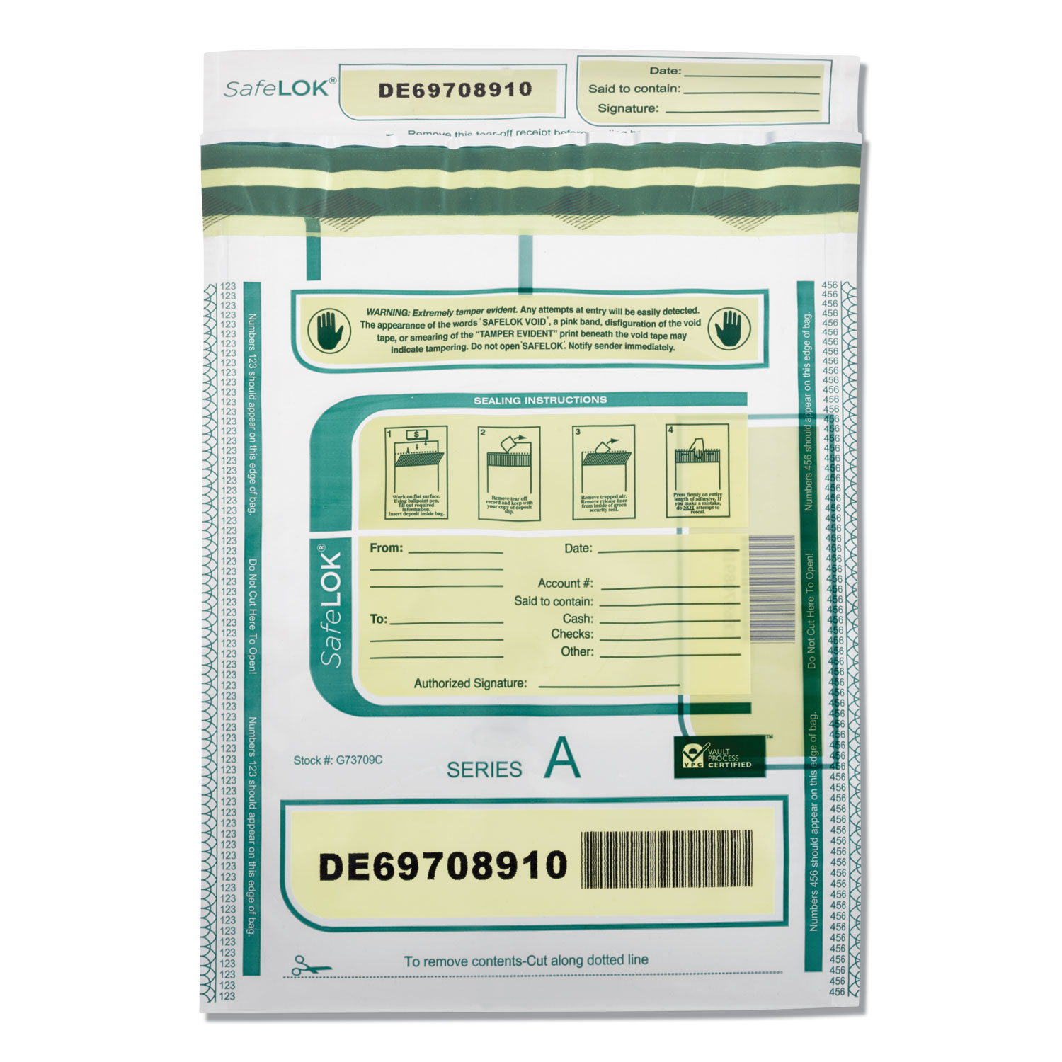  SafeLOK 585087 Series A Deposit Bags, 9 x 12, Clear, 100/Pack (CNK369022) 