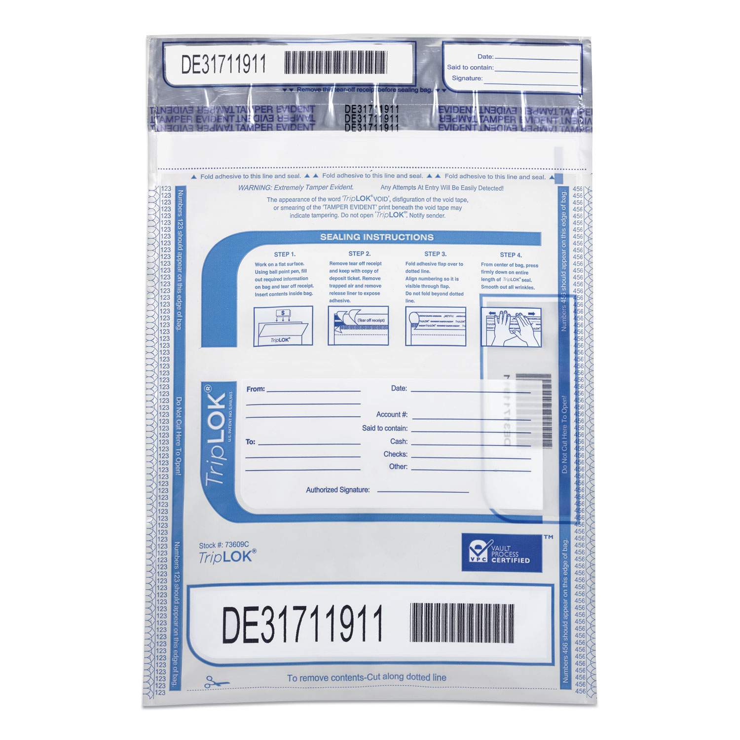 Control Papers TripLOK Series A Tamper-Evident Bags, 19 x 12, Clear, 100/Pack