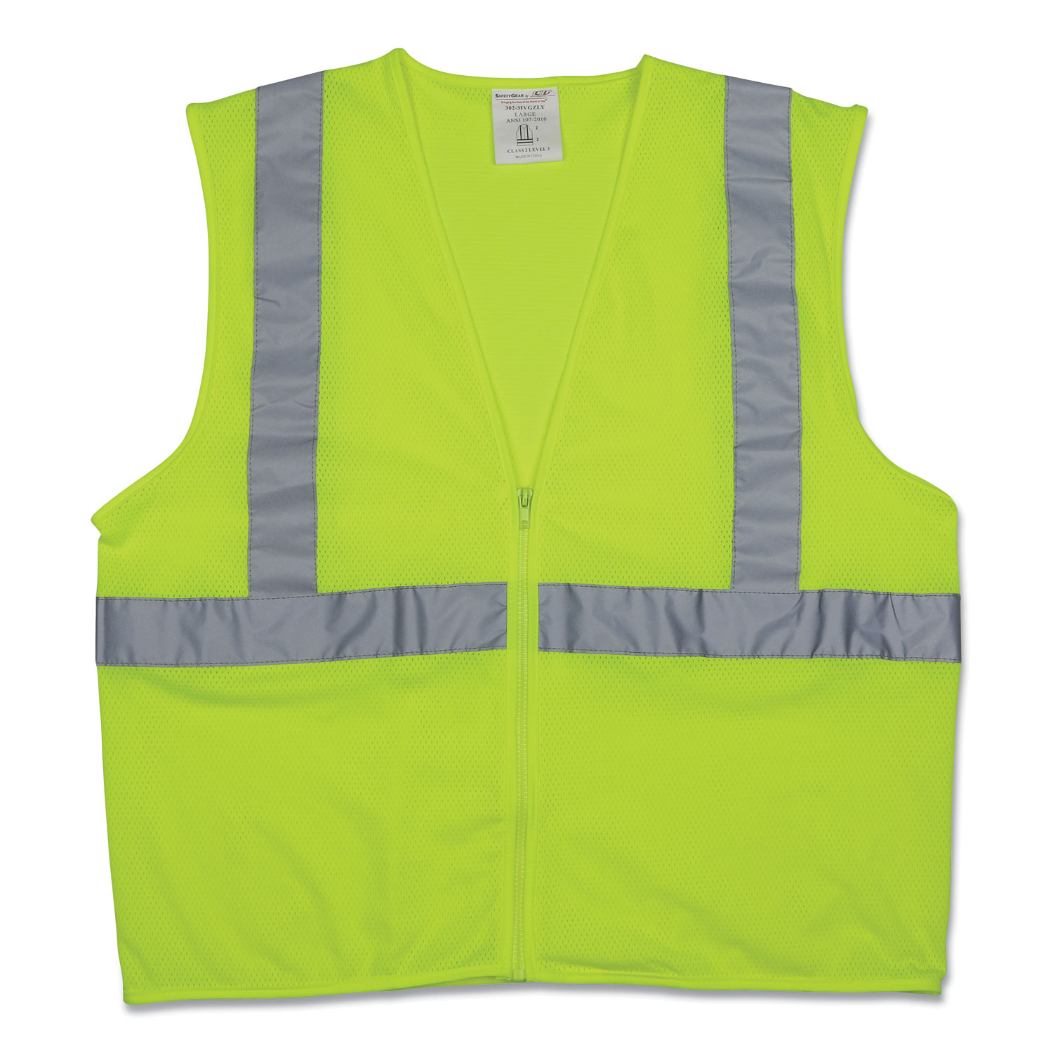  PIP 302-MVGZLY-XL Zipper Safety Vest, Hi-Viz Lime Yellow, X-Large (PID1074212) 
