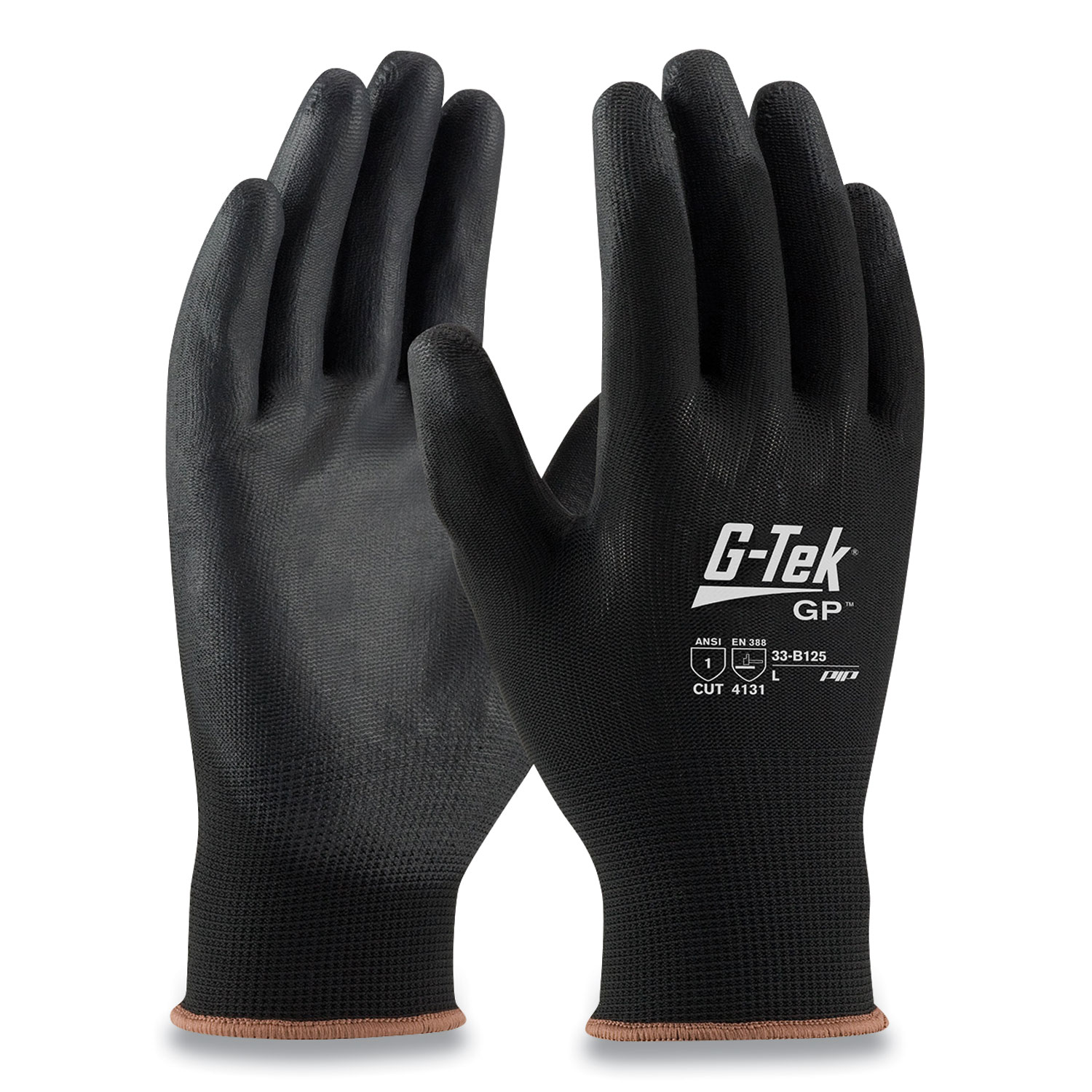  G-Tek 33-B125/M GP Polyurethane-Coated Nylon Gloves, Medium, Black, 12 Pairs (PID177596) 