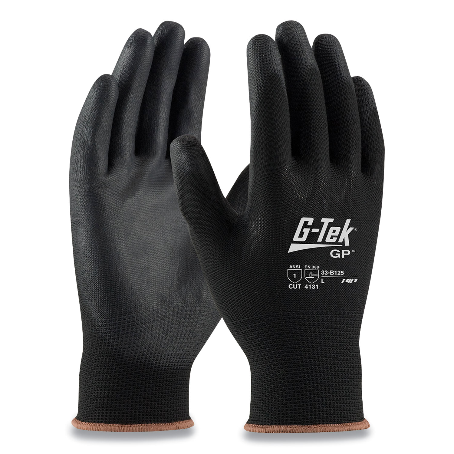  G-Tek 33-B125/L GP Polyurethane-Coated Nylon Gloves, Large, Black, 12 Pairs (PID179505) 