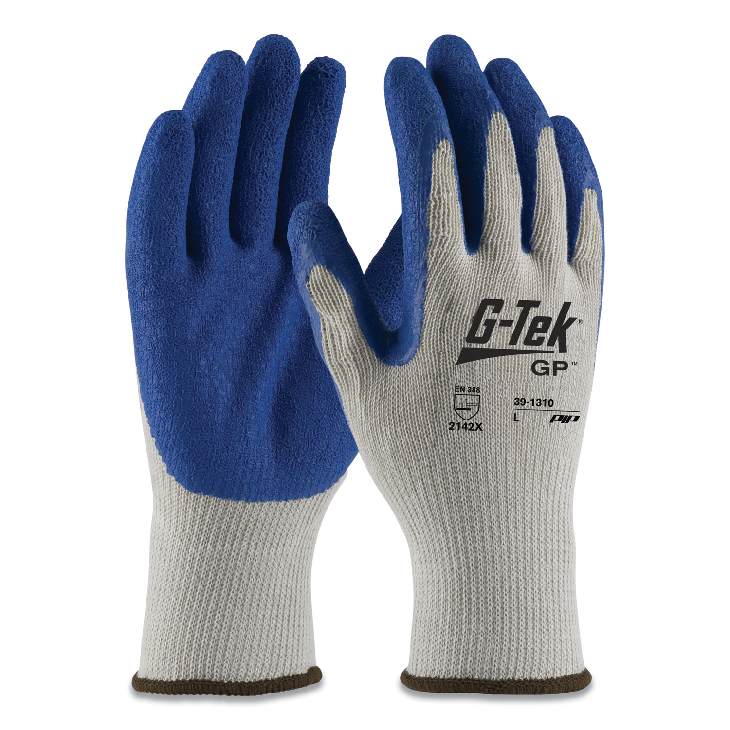  G-Tek 39-1310/L GP Latex-Coated Cotton/Polyester Gloves, Large, Gray/Blue, 12 Pairs (PID179962) 