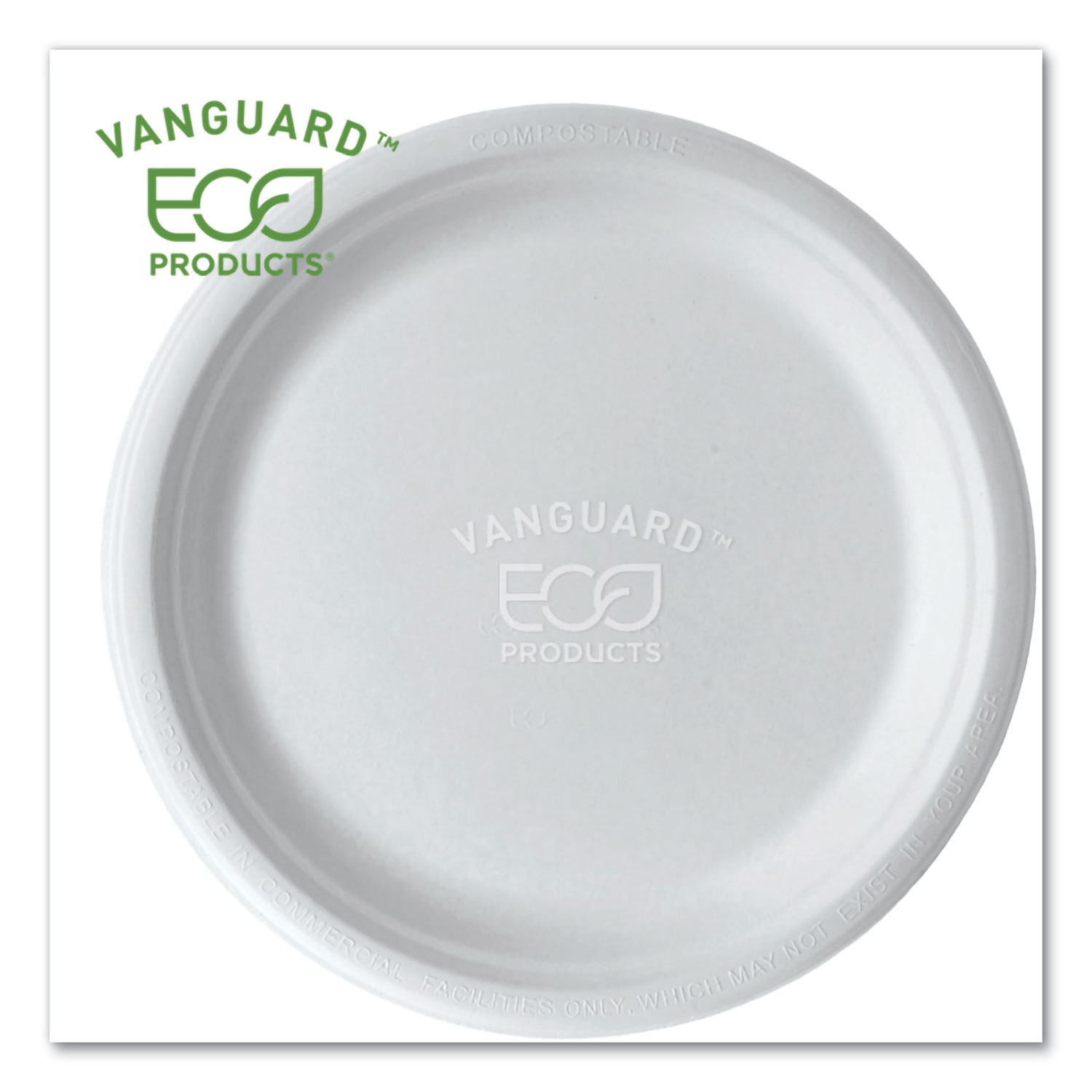  Eco-Products EP-P005NFA Vanguard Renewable and Compostable Sugarcane Plates, 10, White, 500/Carton (ECOEPP005NFA) 