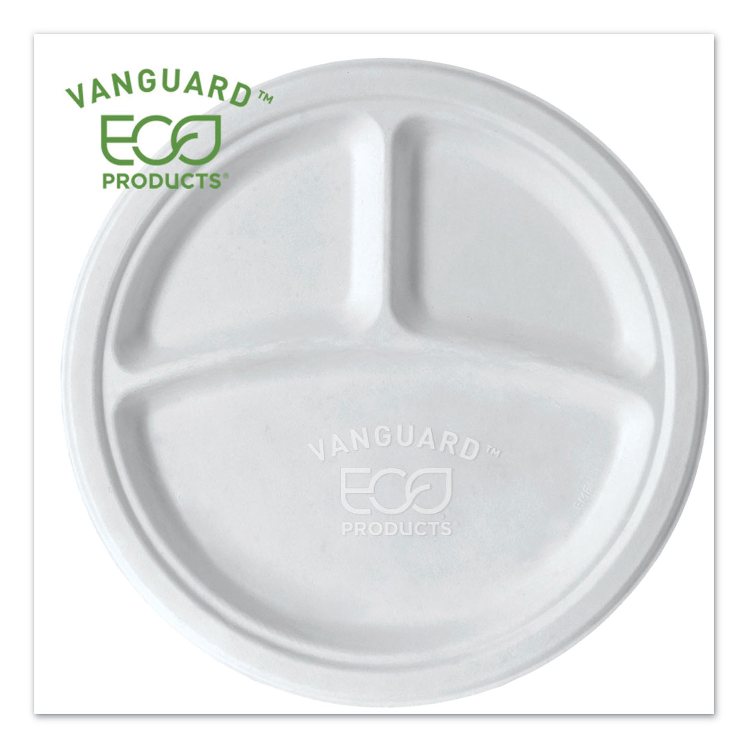  Eco-Products EP-P007NFA Vanguard Renewable and Compostable Sugarcane Plates, 3 Compartment, 10, White, 500/Carton (ECOEPP007NFA) 