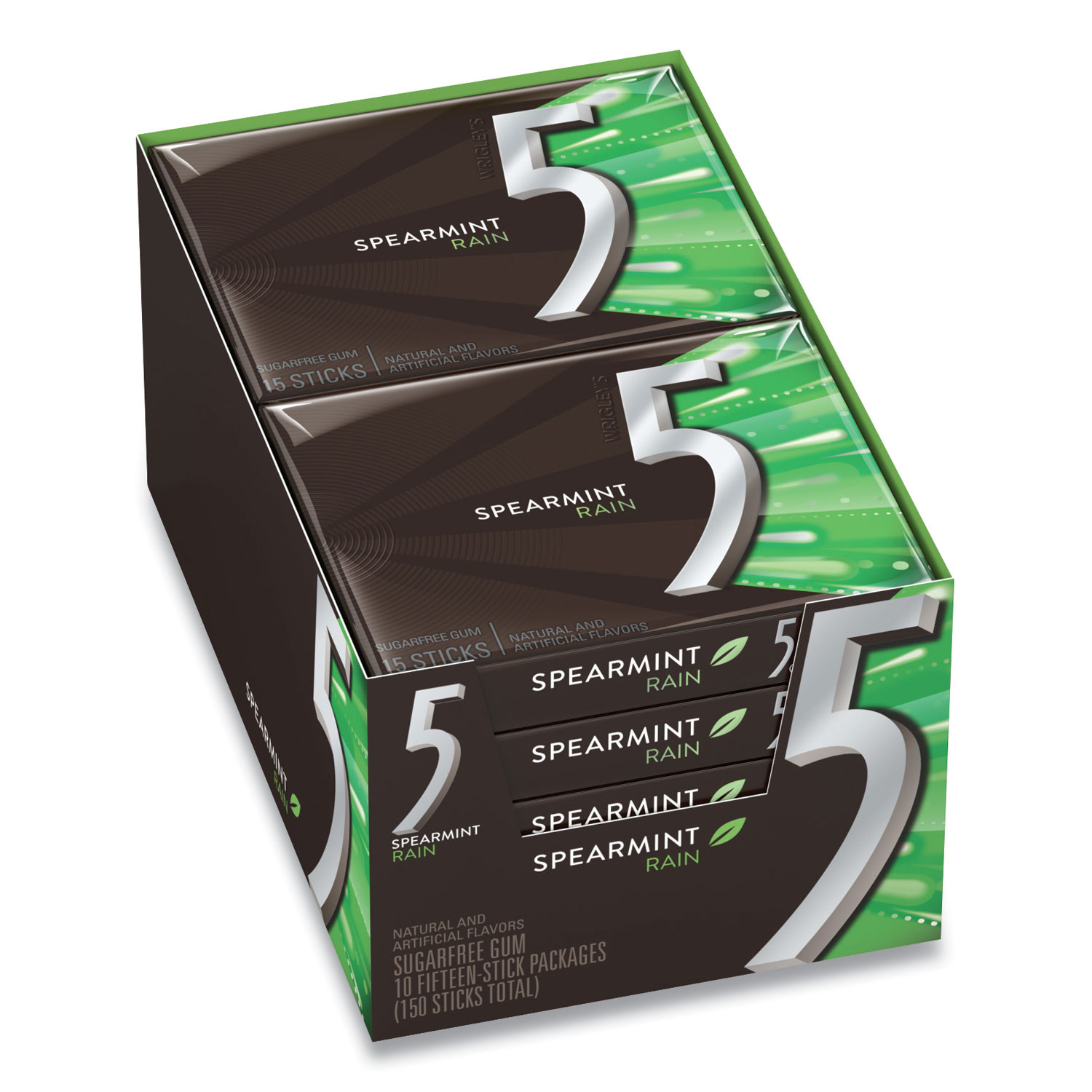  Wrigley's WMW51404 5 Gum, Spearmint Rain, 15 Sticks/Pack, 10 Packs/Box (WRI2051019) 