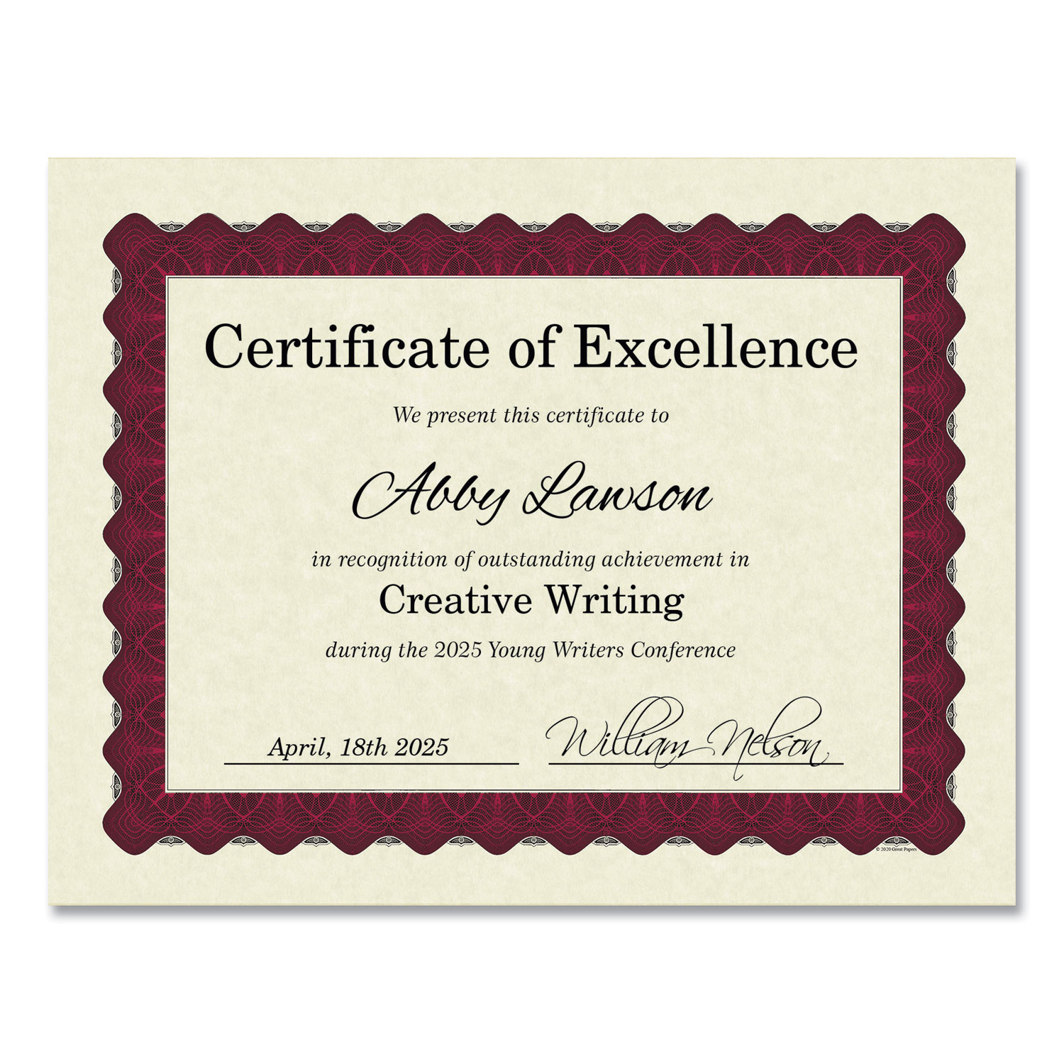  Great Papers! 934100 Metallic Border Certificates, 11 x 8.5, Ivory/Red, 100/Pack (GRP460166) 