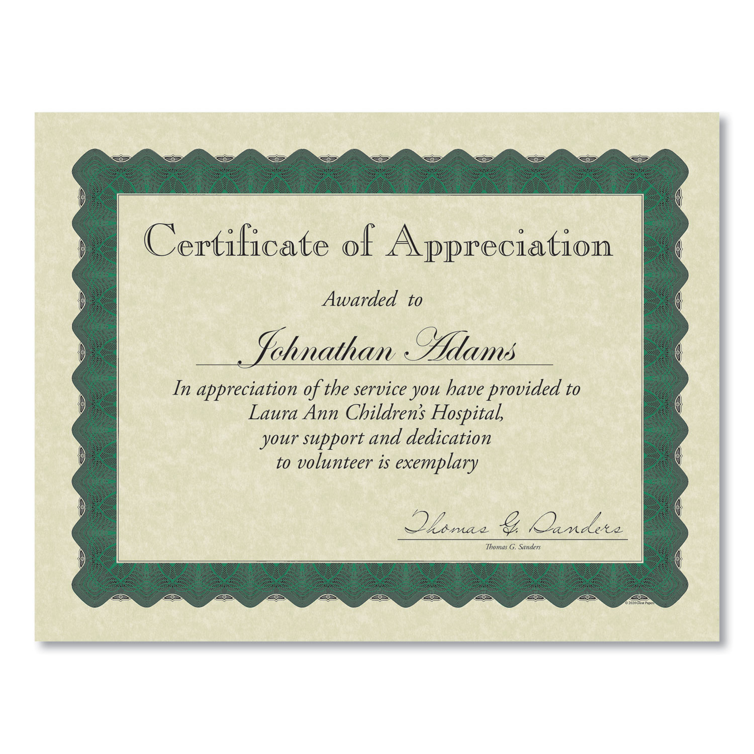 Great Papers!® Metallic Border Certificates, 11 x 8.5, Ivory/Green, 100/Pack