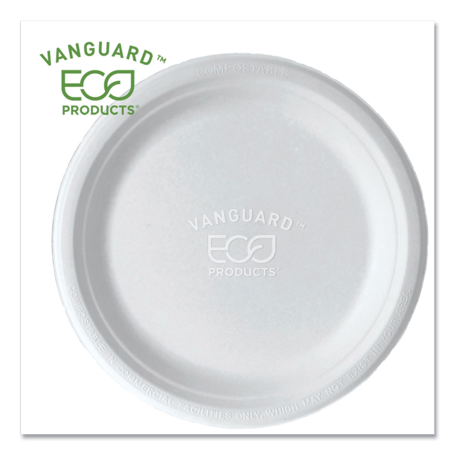  Eco-Products EP-P013NFA Vanguard Renewable and Compostable Sugarcane Plates, 9, White, 500/Carton (ECOEPP013NFA) 