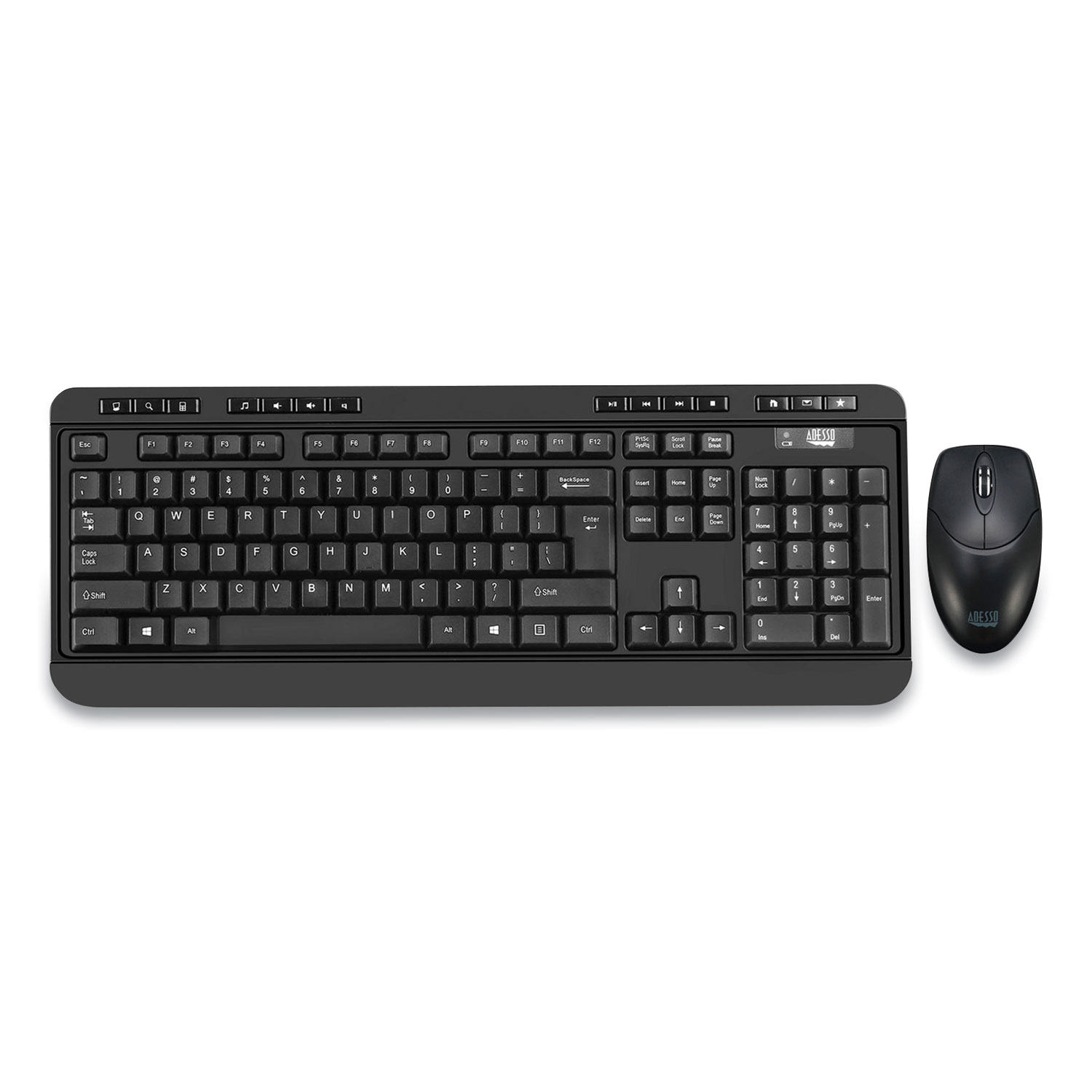  Adesso WKB-1320CB WKB-1320CB Antimicrobial Wireless Desktop Keyboard and Mouse, 2.4 GHz Frequency/30 ft Wireless Range, Black (ADEWKB1320CB) 