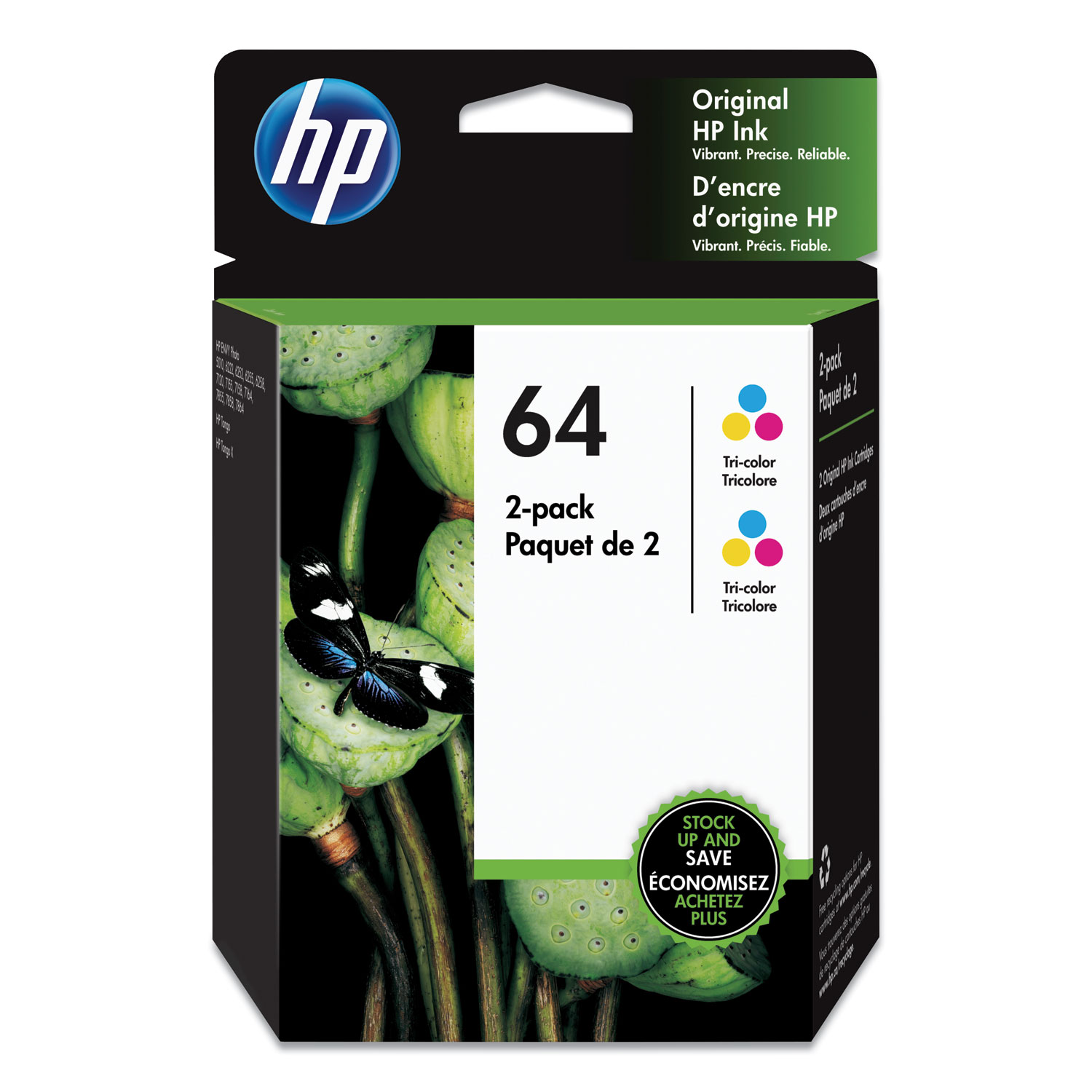  HP 6ZA55AN#140 HP 64, (6ZA55AN) 2-Pack Tri-Color Original Ink Cartridges (HEW6ZA55AN) 