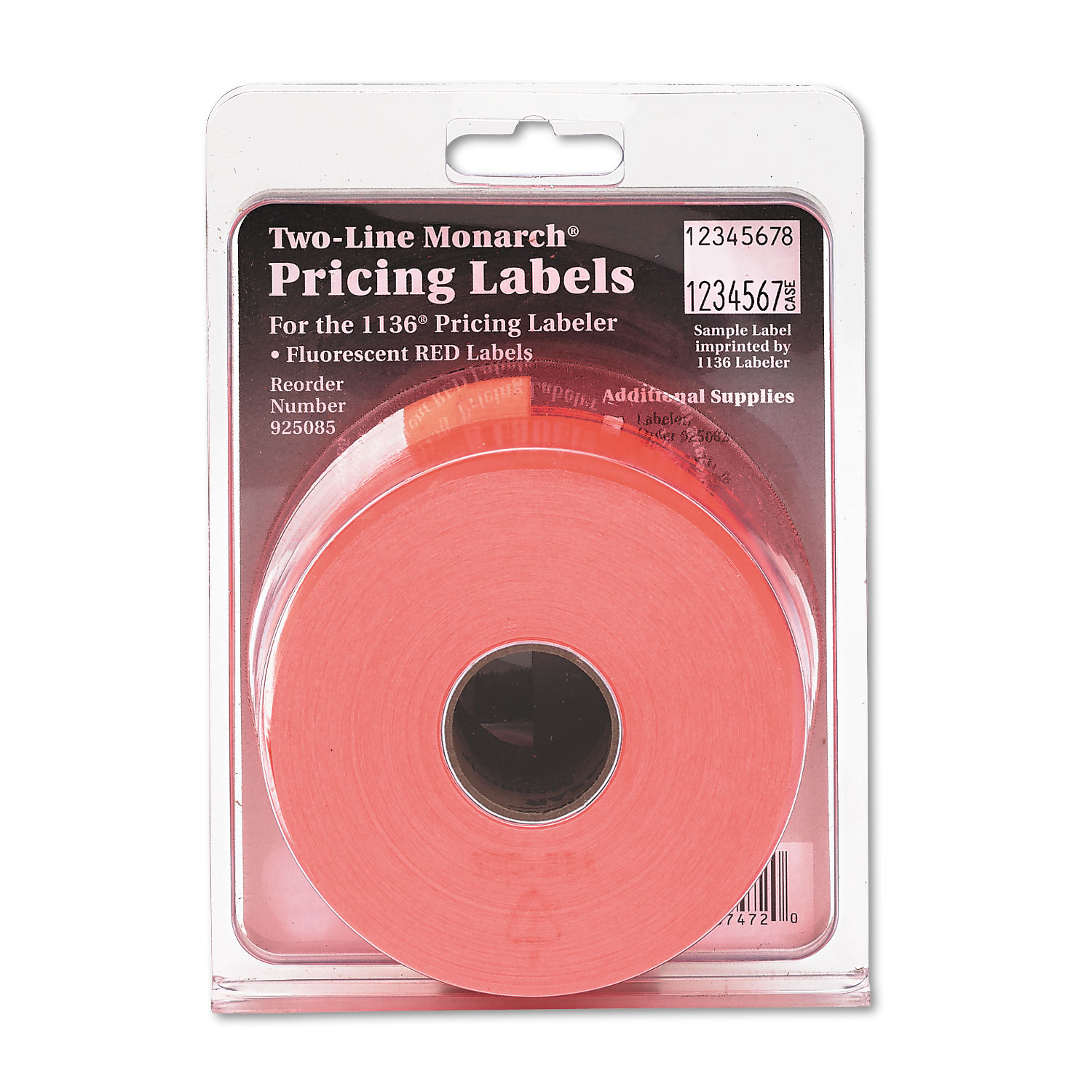 Easy-Load 1136 Two-Line Pricemarker Labels, 5/8x7/8, Fluorescent Red, 3500/Pack