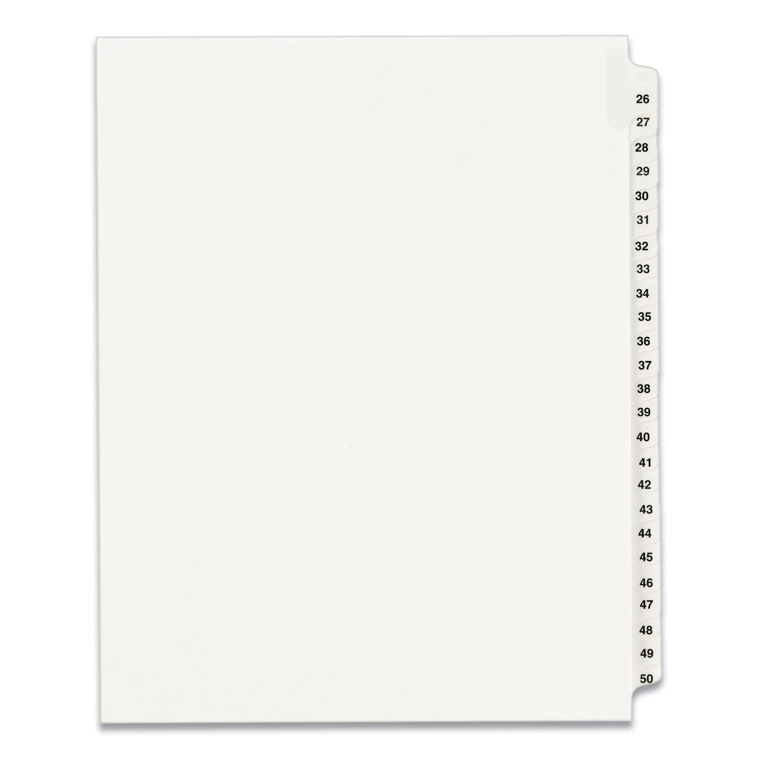 Preprinted Legal Exhibit Side Tab Index Dividers, Avery Style, 25-Tab, 26 to 50, 11 x 8.5, White, 1 Set, (1331)