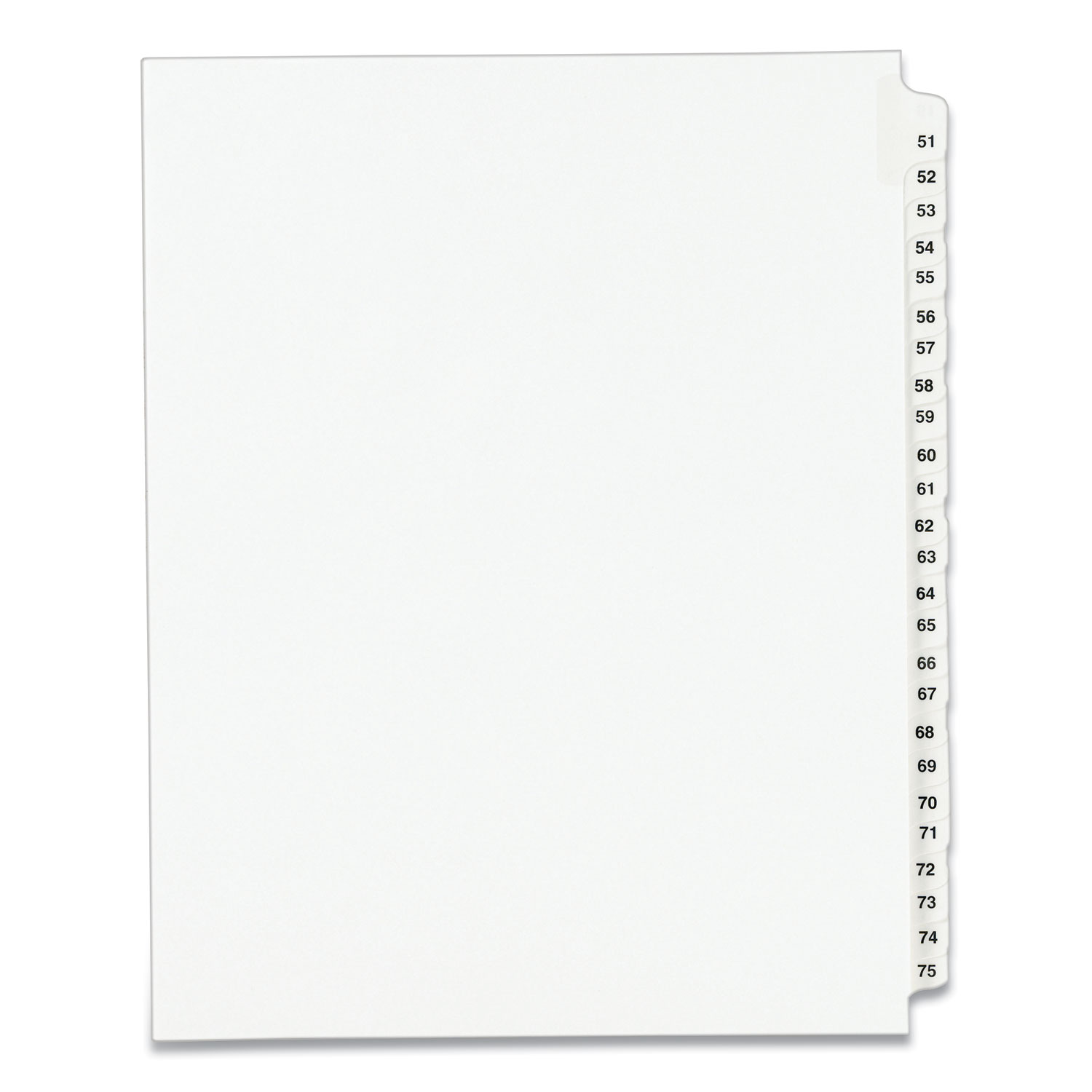 Preprinted Legal Exhibit Side Tab Index Dividers, Avery Style, 25-Tab, 51 to 75, 11 x 8.5, White, 1 Set, (1332)