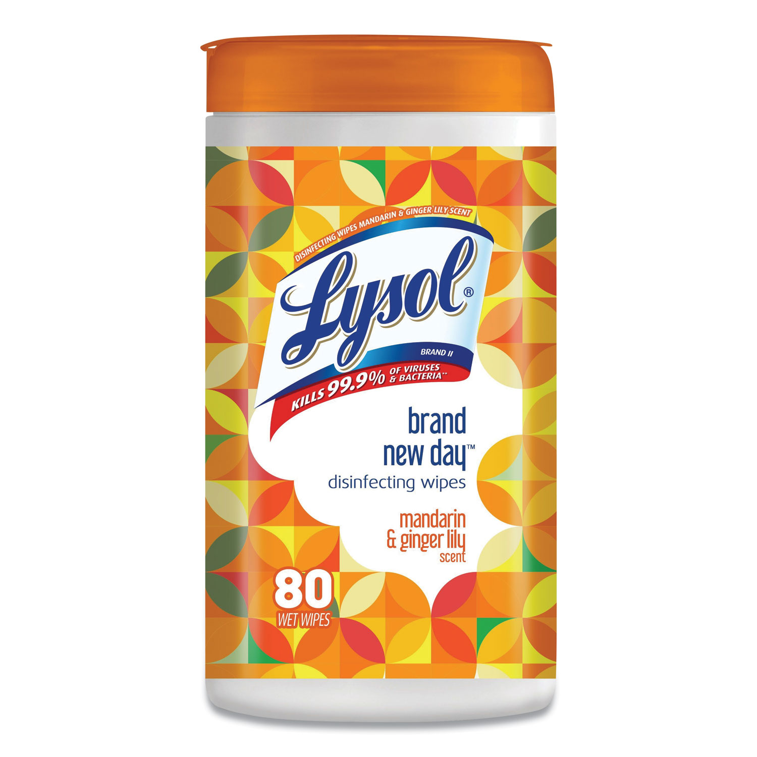  LYSOL Brand 19200-61099 Disinfecting Wipes, 7 x 8, Brand New Day Mandarin and Ginger Lily, 80 Wipes/Canister, 6 Canisters/Carton (RAC61099CT) 