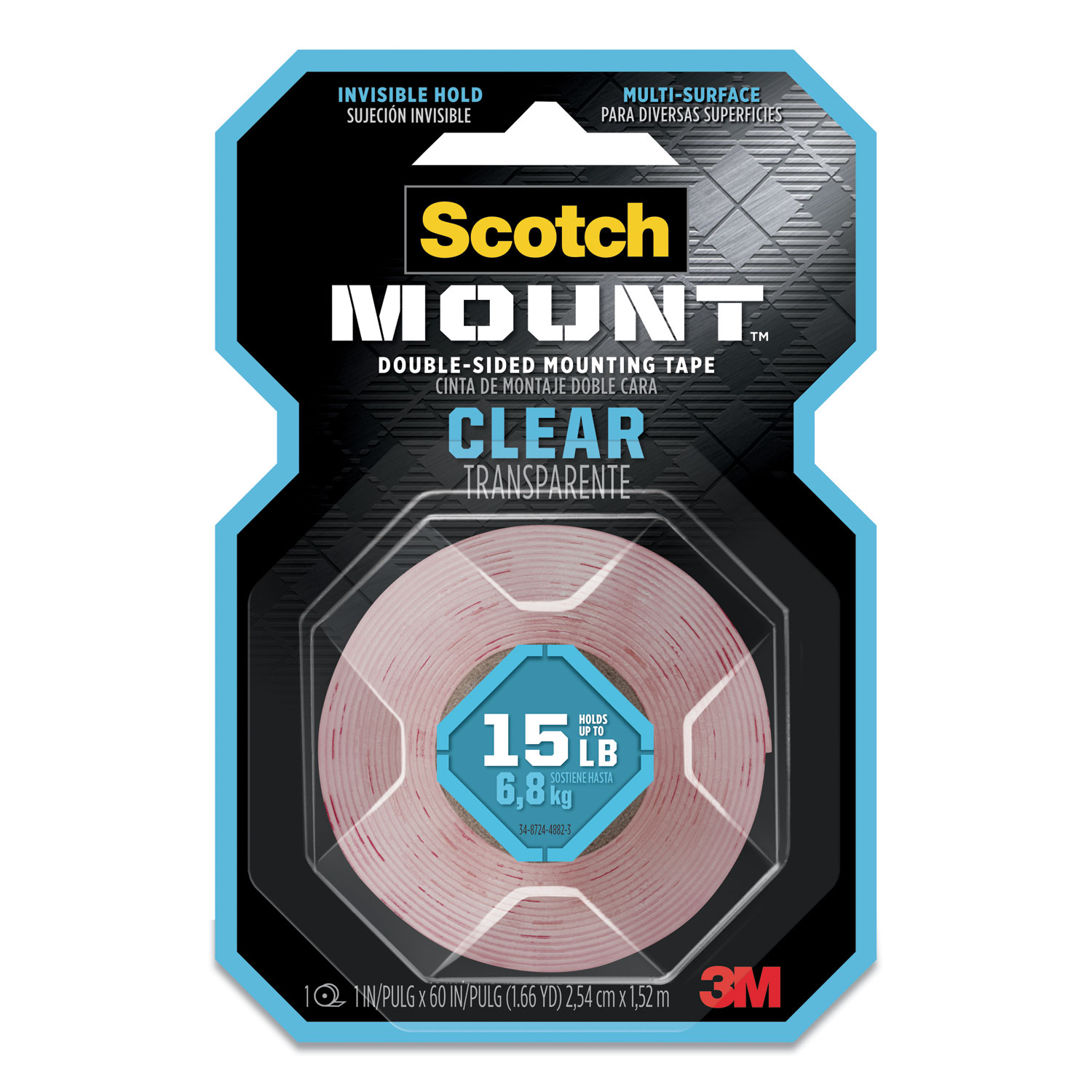  Scotch 410P Double-Sided Mounting Tape, Industrial Strength, 1 x 60, Clear/Red Liner (MMM410H) 