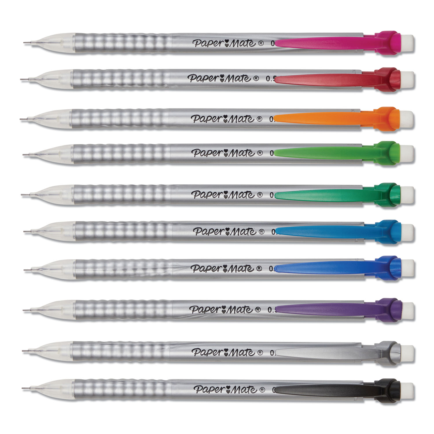  Paper Mate 2096303 Write Bros Mechanical Pencil, 0.5 mm, HB (#2), Black Lead, Silver Barrel with Assorted Clip Colors, 24/Pack (PAP2096303) 