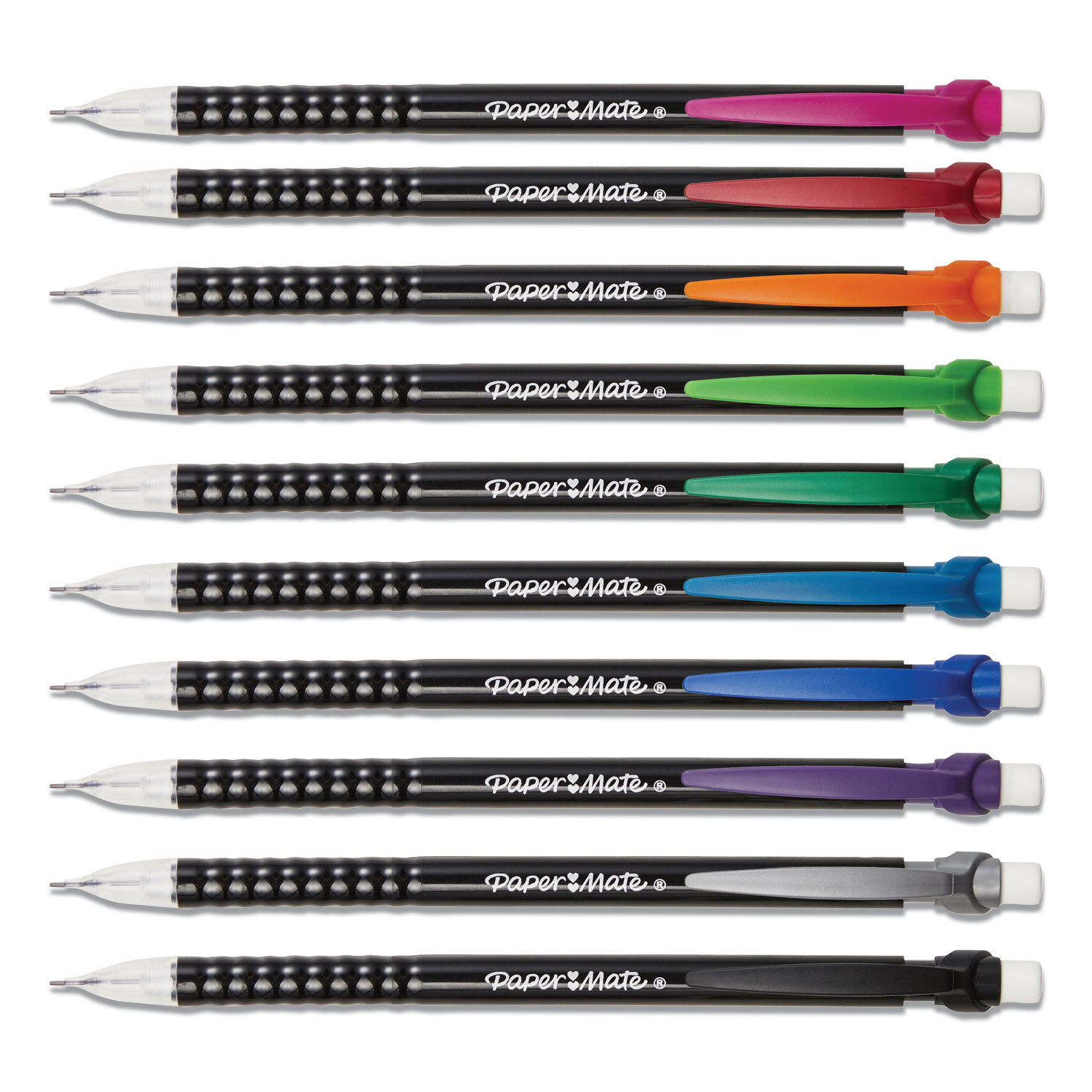 Paper Mate® Write Bros Mechanical Pencil, 0.7 mm, HB (#2), Black Lead, Black Barrel with Assorted Clip Colors, 24/Pack