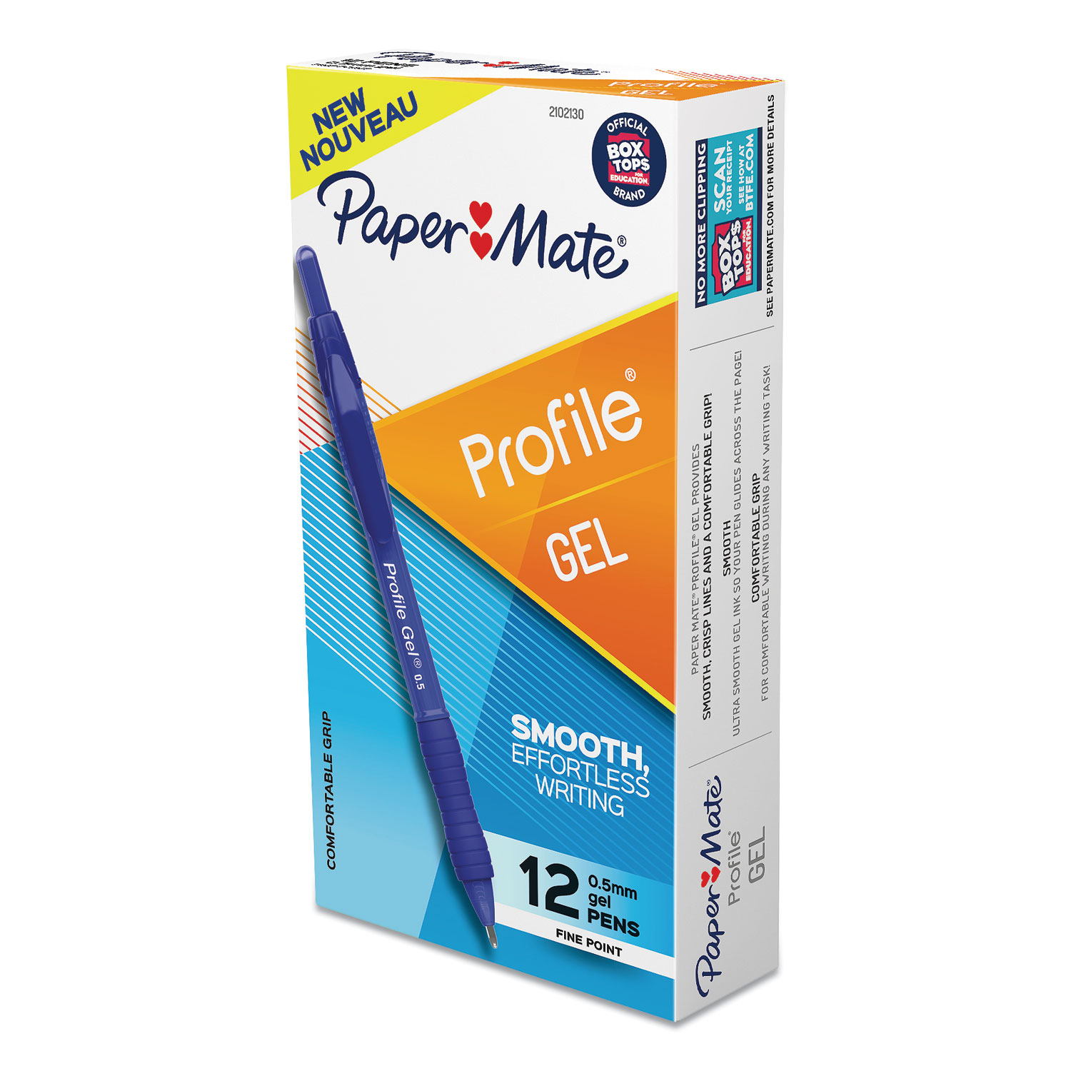 Paper Mate® Profile Retractable Gel Pen, Fine 0.5 mm, Blue Ink, Translucent Blue Barrel, Dozen